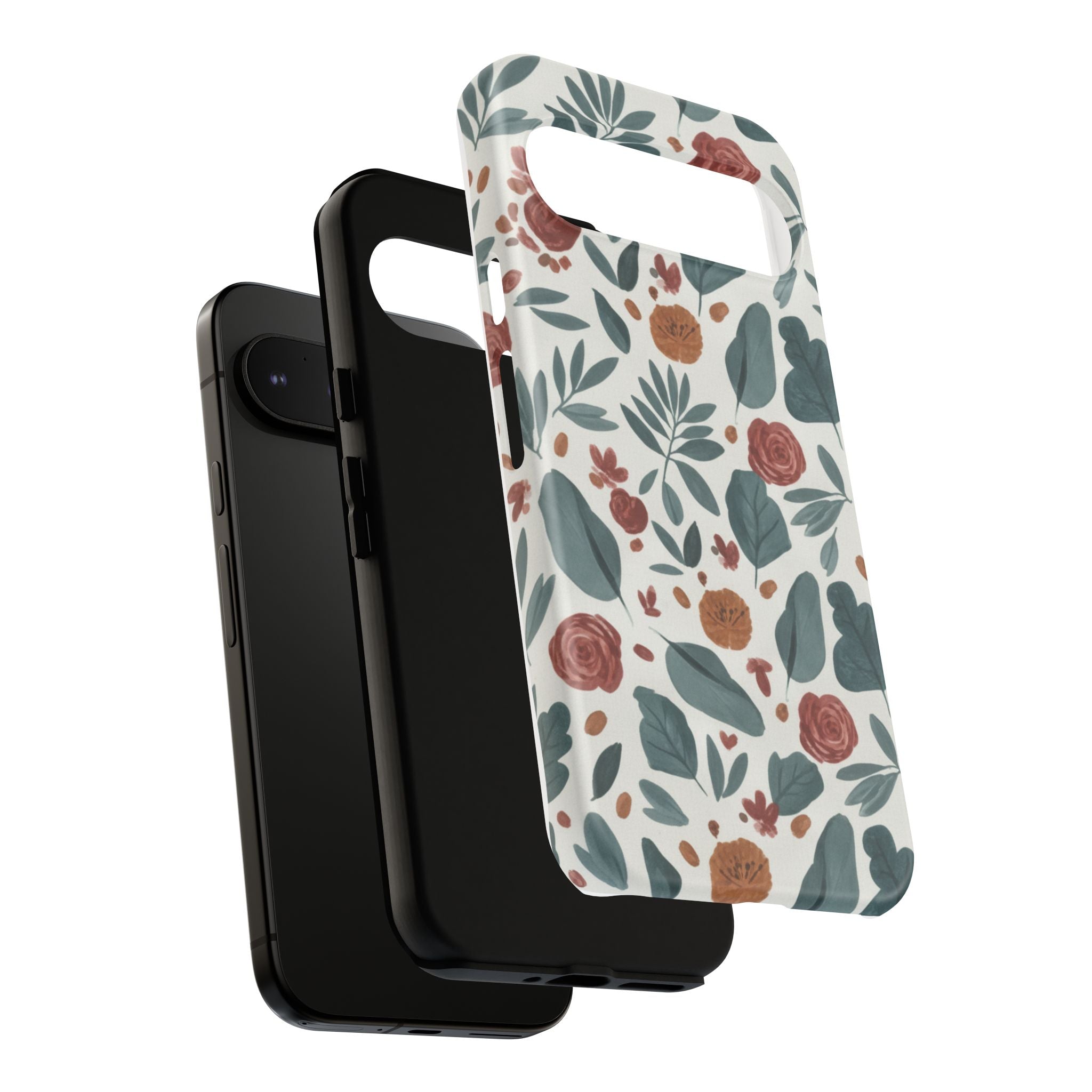 Floral Leaf Pattern Tough Phone Case — Protective Botanical iPhone Cover