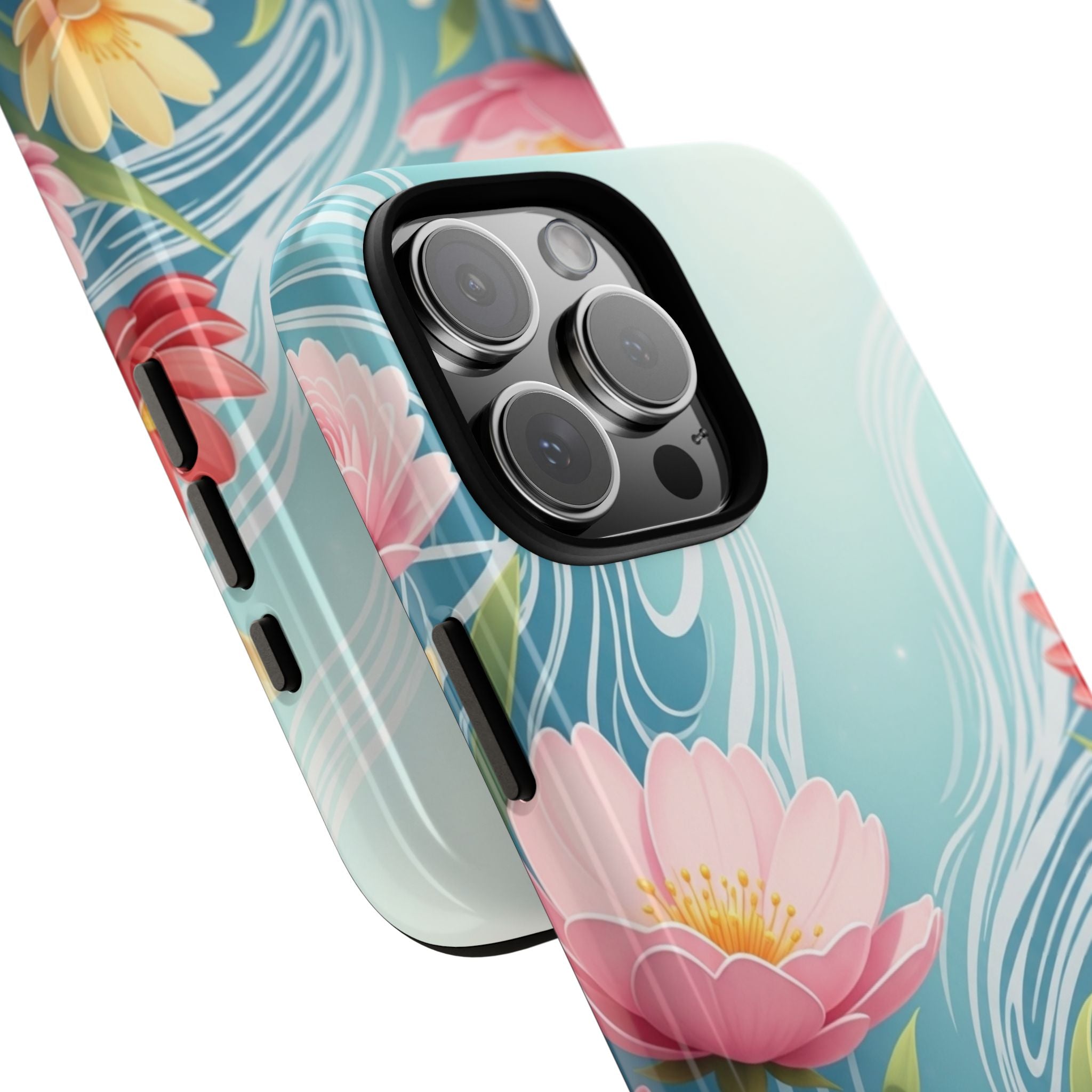 Floral Lotus Tough Phone Case — Watercolor Garden Protective Cover