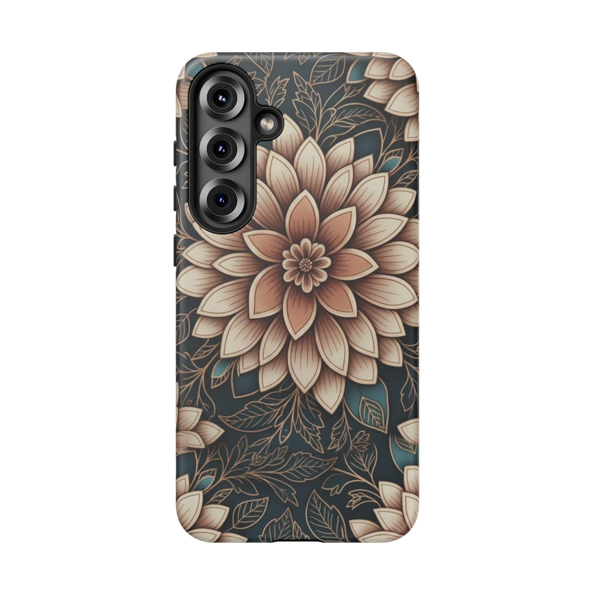 Floral Mandala Tough Phone Case - Boho Dahlia Protective Cover