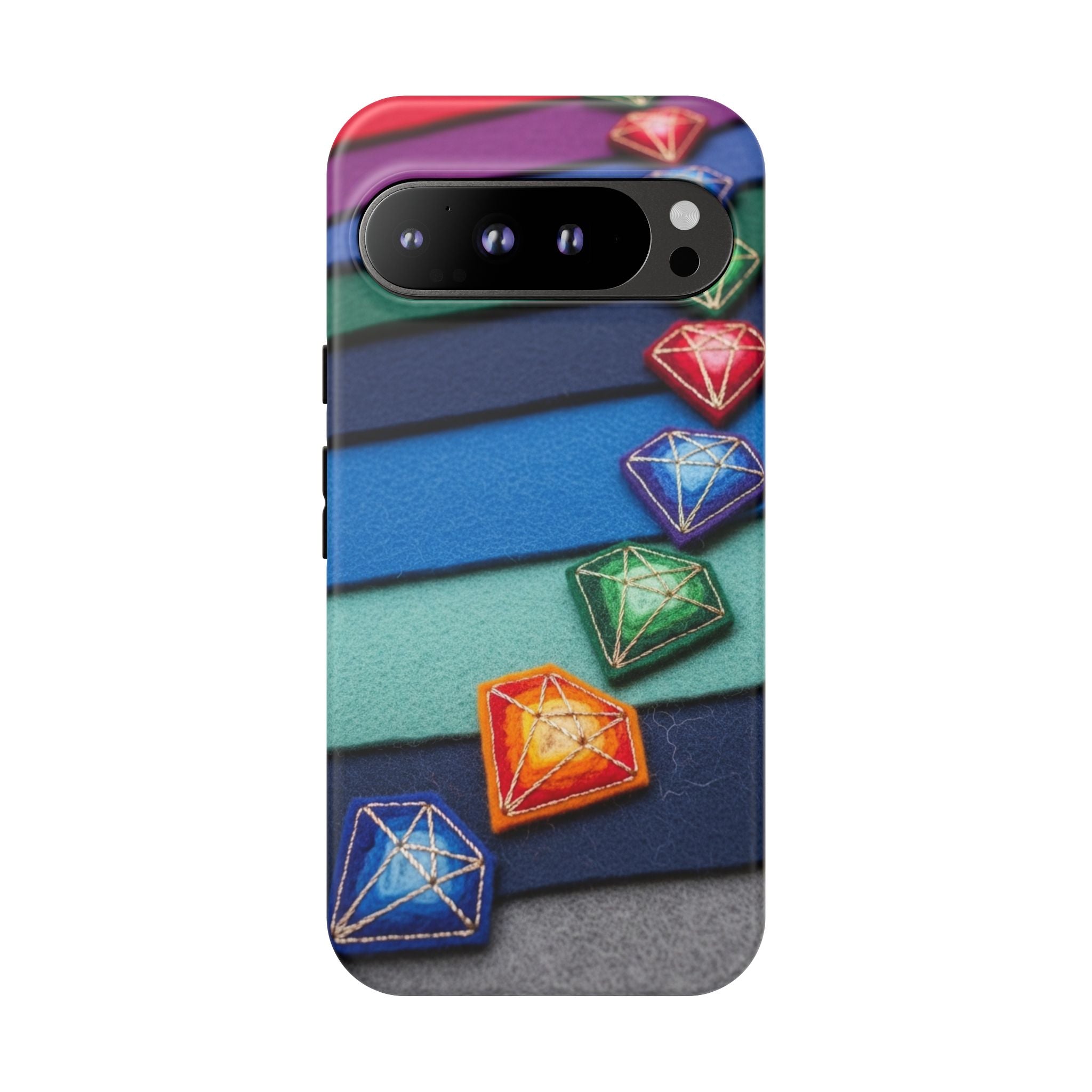 Colorful Gem Stripe Phone Case — Rainbow Diamond Pattern Tough Case