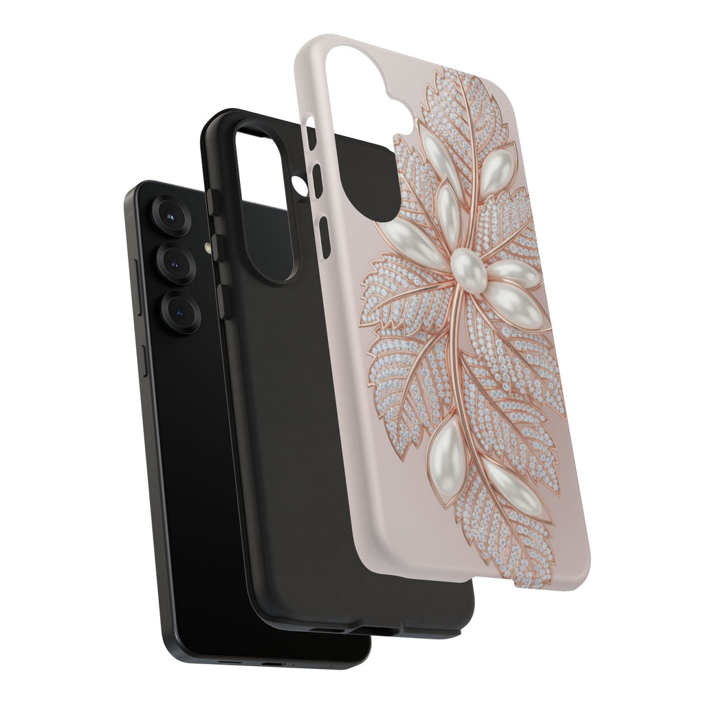 Pearl Floral Phone Case for Samsung galaxy phone — Elegant Rose Gold Leaf Design for Women