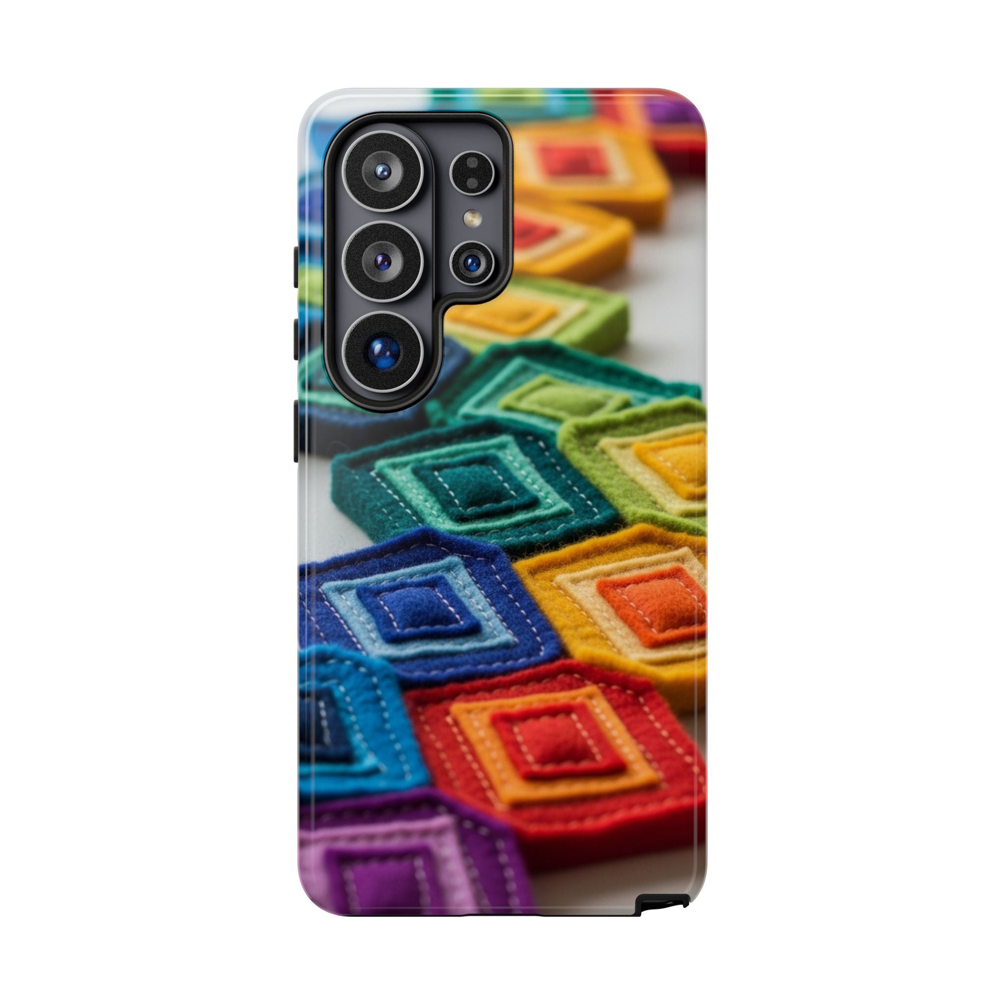 Colorful Geometric Quilt Pattern Phone Case – Bright Rainbow Diamond Tough Case