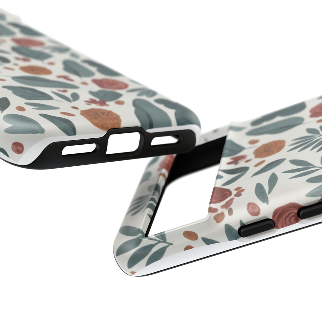 Floral Leaf Pattern Tough Phone Case — Protective Botanical iPhone Cover
