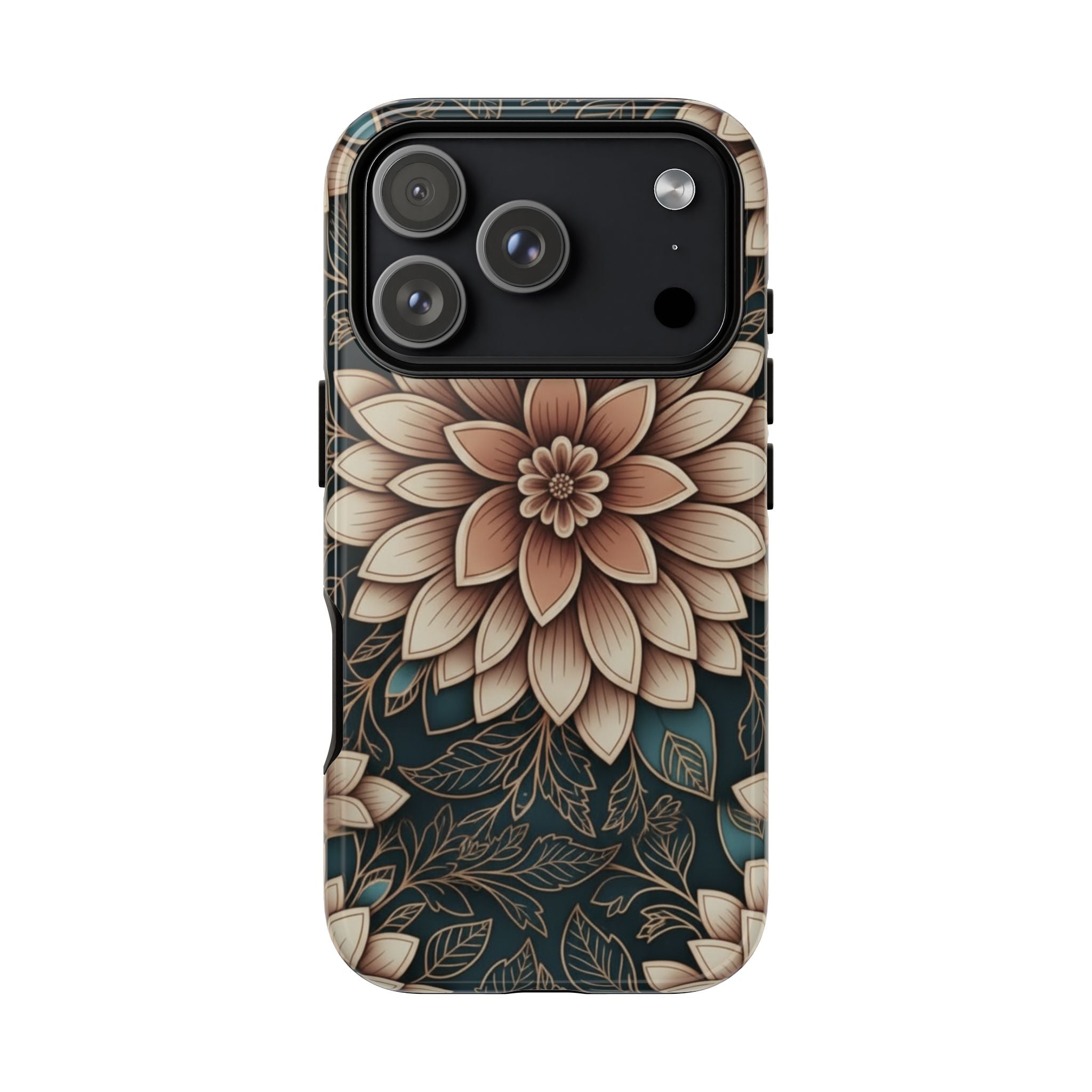 Floral Mandala Tough Phone Case - Boho Dahlia Protective Cover