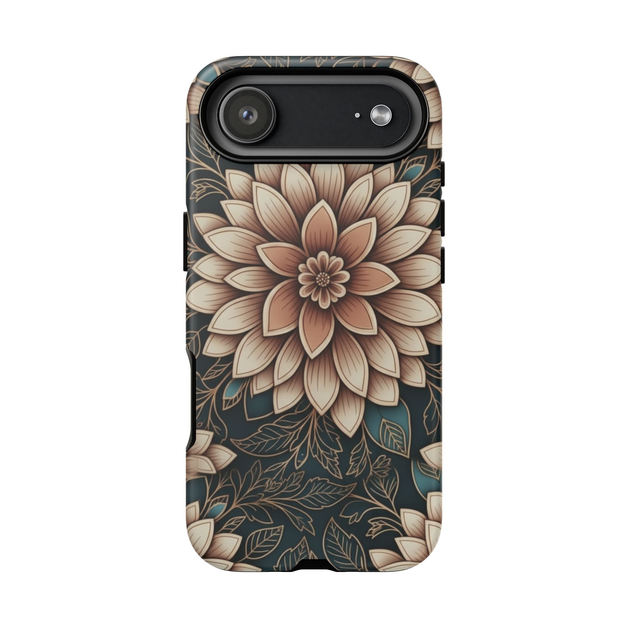 Floral Mandala Tough Phone Case - Boho Dahlia Protective Cover