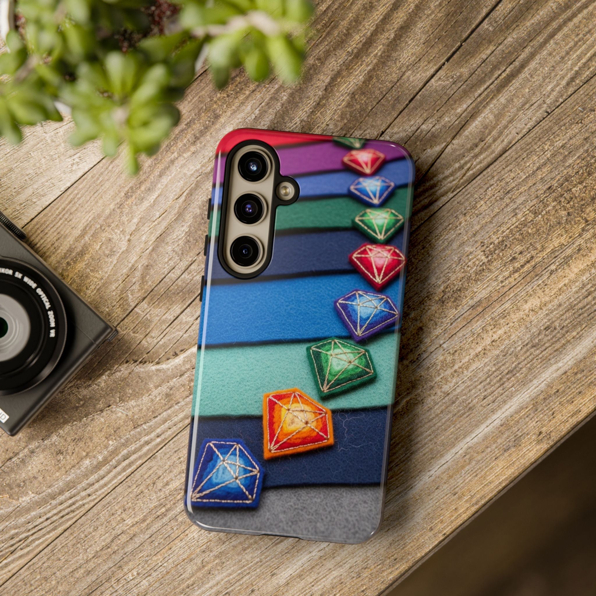 Colorful Gem Stripe Phone Case — Rainbow Diamond Pattern Tough Case