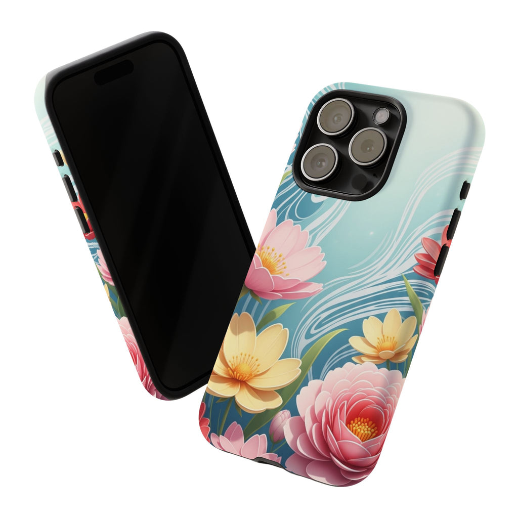 Floral Lotus Tough Phone Case — Watercolor Garden Protective Cover