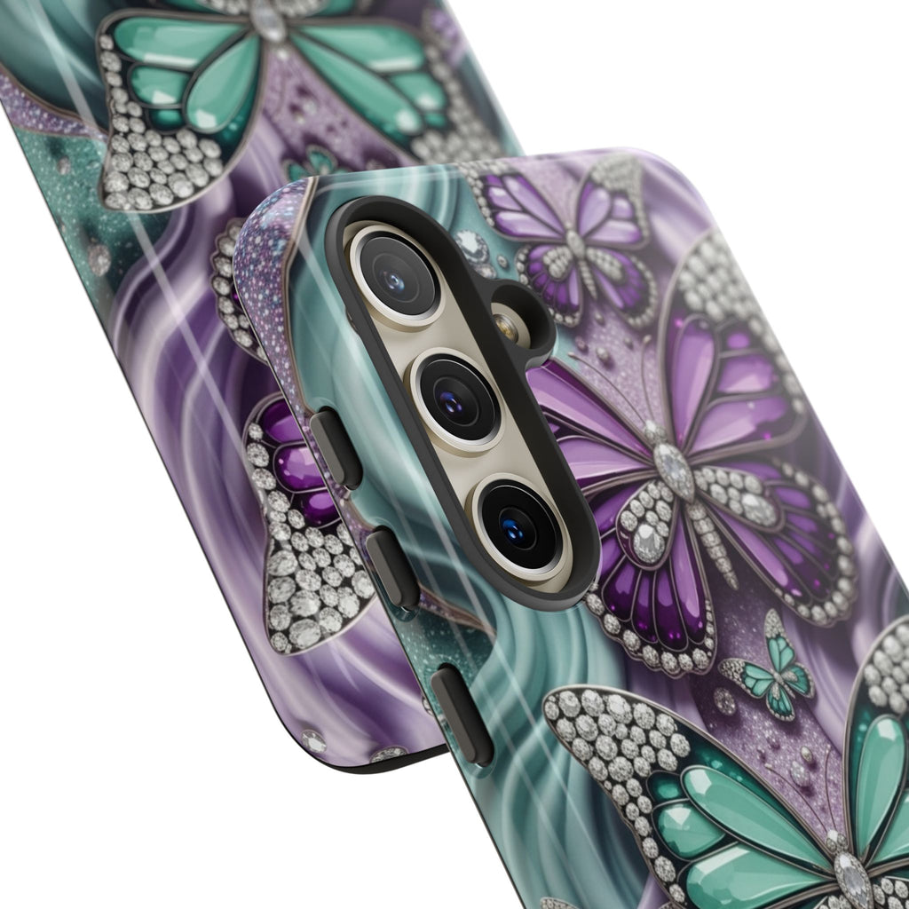 Butterfly Gem Tough Phone Case – Teal & Purple Sparkle Protective Cover