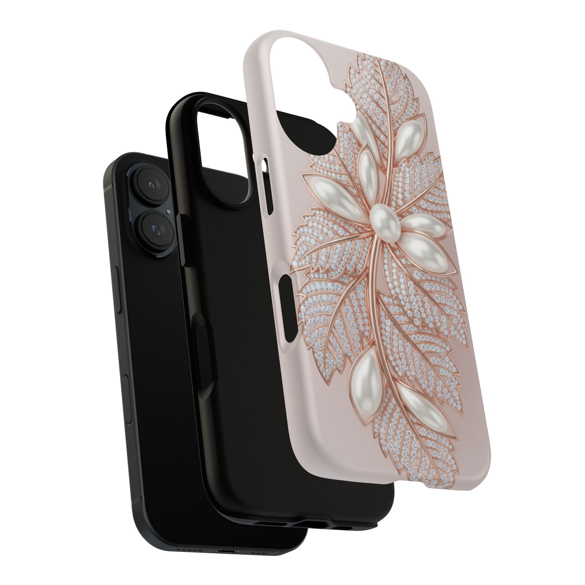 Pearl Floral Phone Case – Rose Gold Leaf iPhone Cover