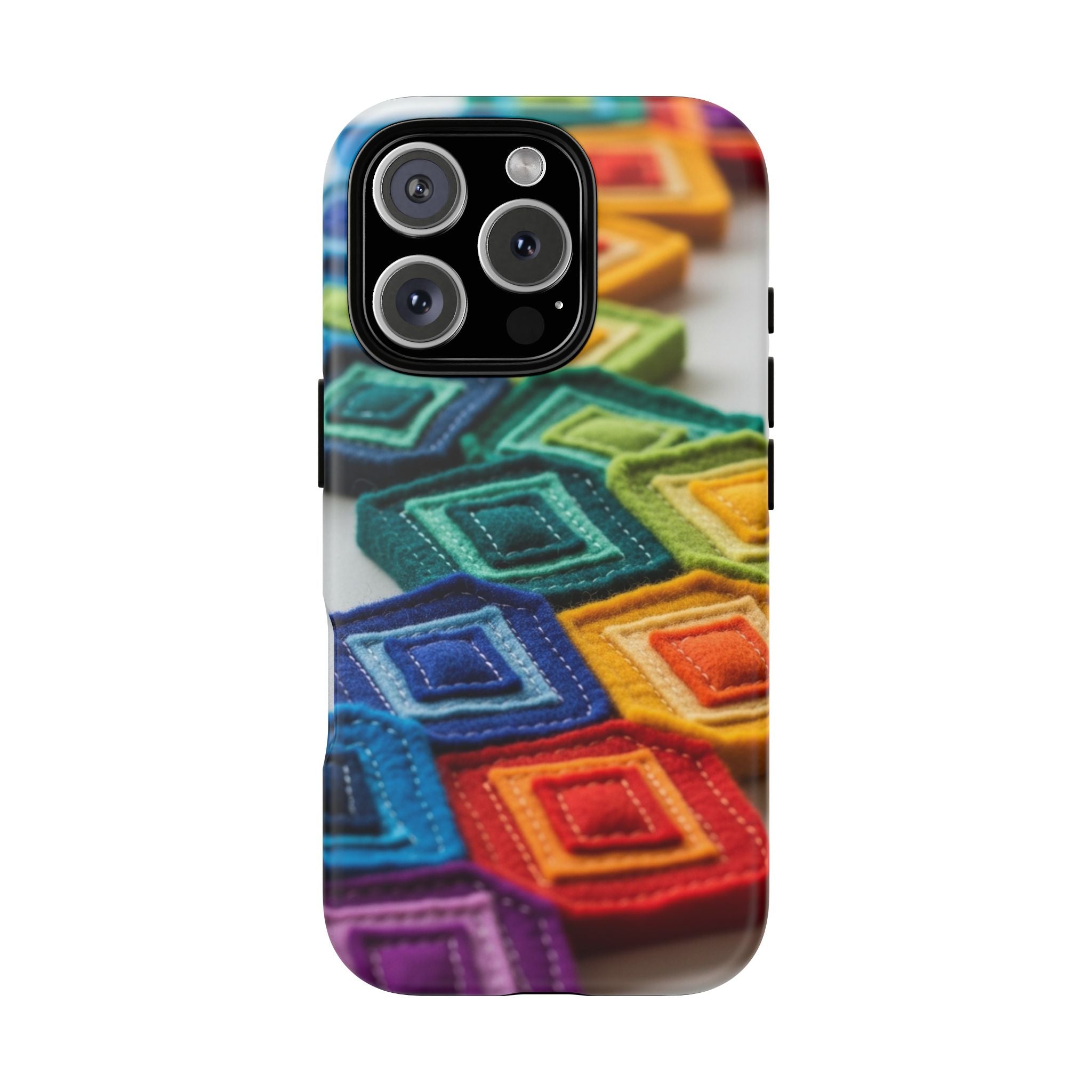 Colorful Geometric Quilt Pattern Phone Case – Bright Rainbow Diamond Tough Case