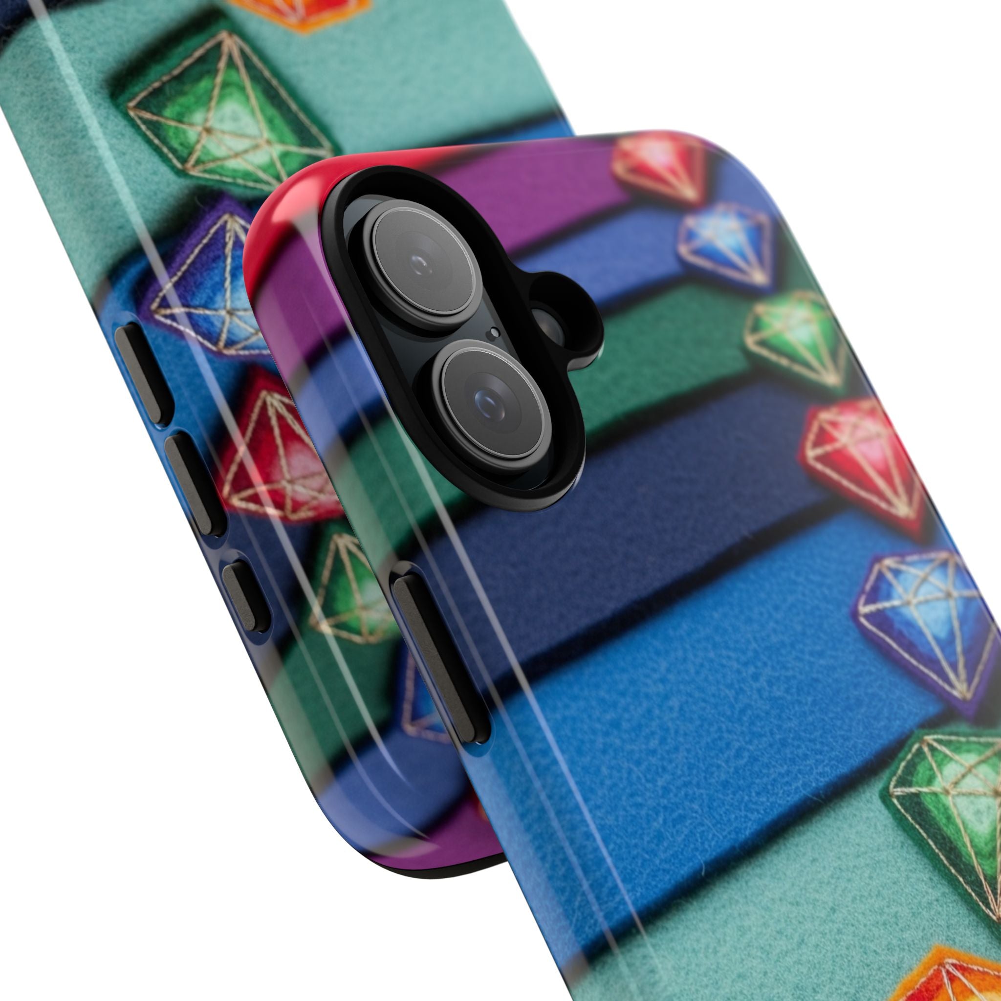 Colorful Gem Stripe Phone Case — Rainbow Diamond Pattern Tough Case
