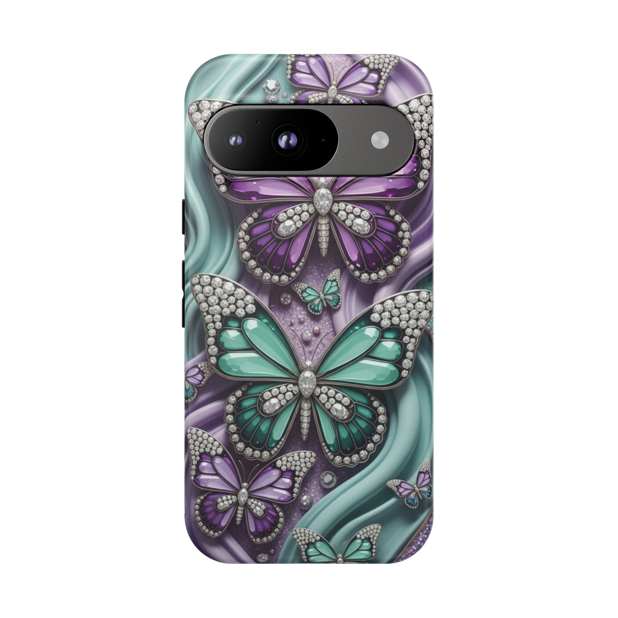 Butterfly Gem Tough Phone Case – Teal & Purple Sparkle Protective Cover