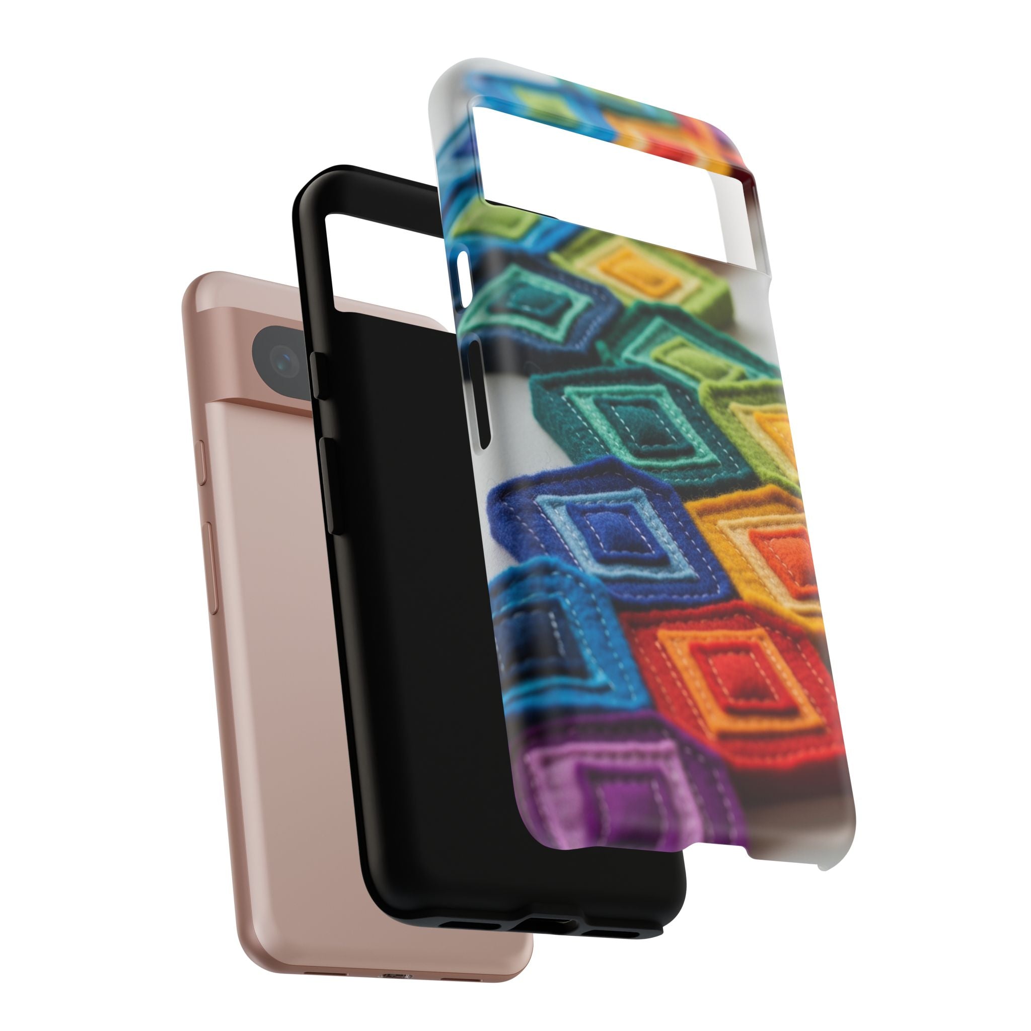 Colorful Geometric Quilt Pattern Phone Case – Bright Rainbow Diamond Tough Case