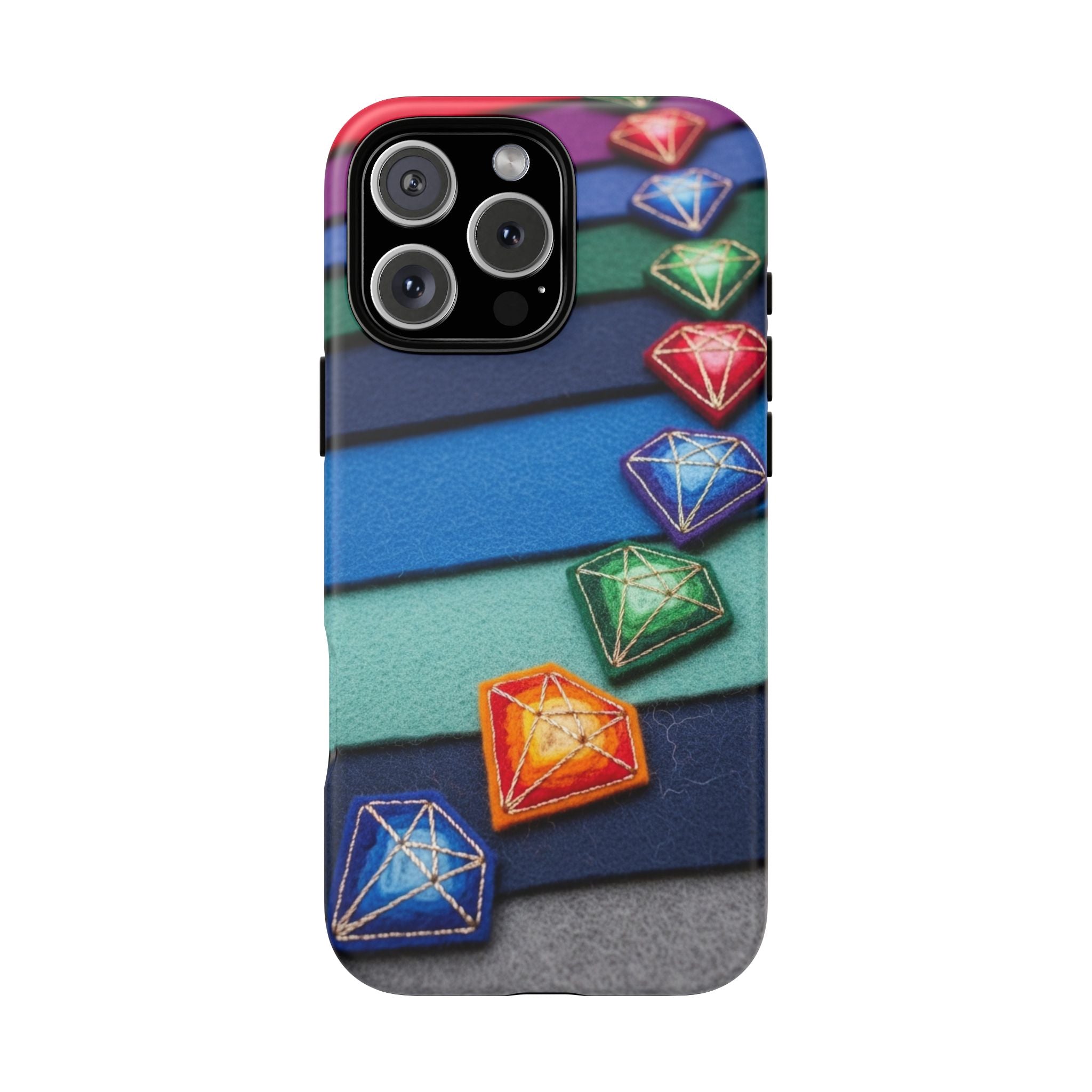 Colorful Gem Stripe Phone Case — Rainbow Diamond Pattern Tough Case