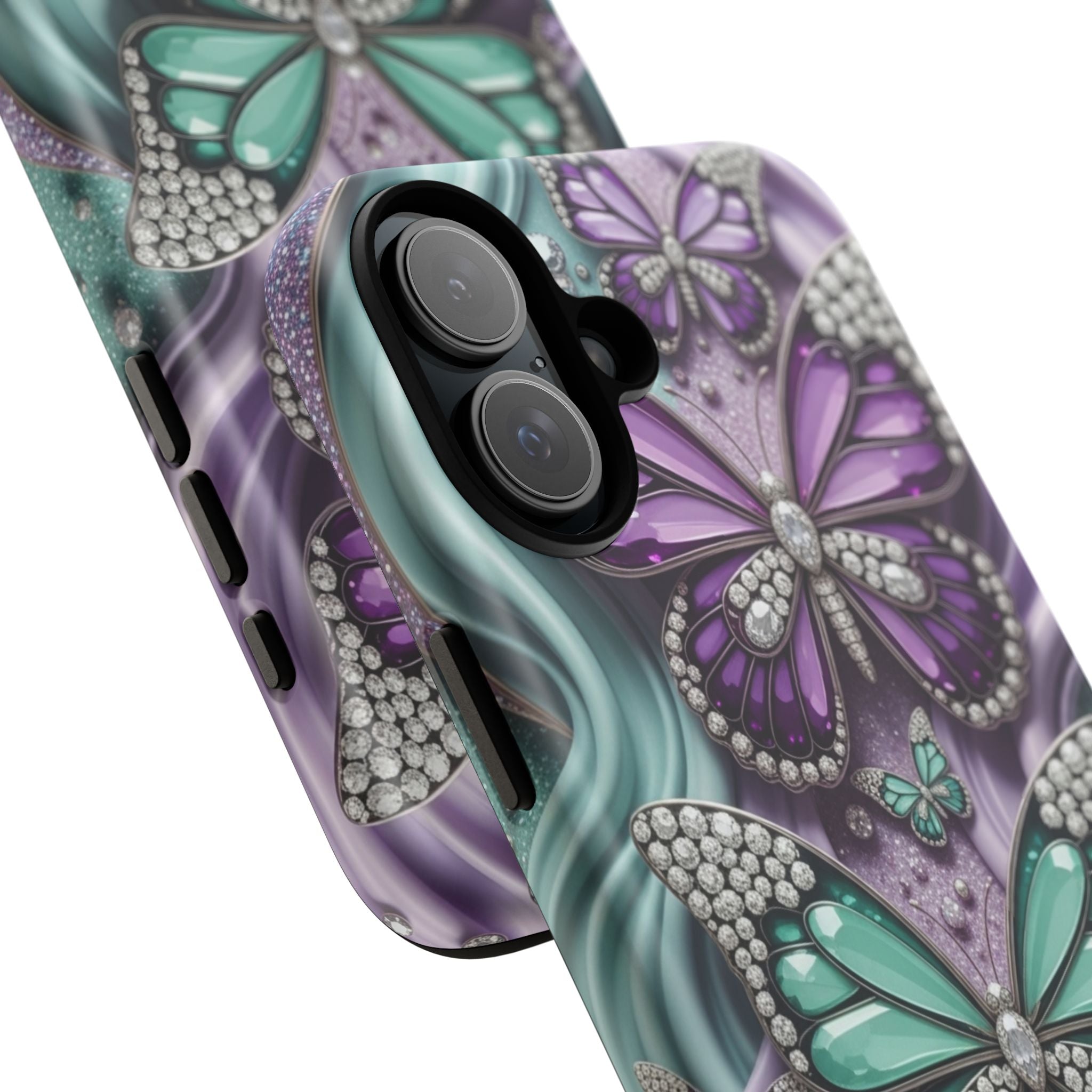 Butterfly Gem Tough Phone Case – Teal & Purple Sparkle Protective Cover