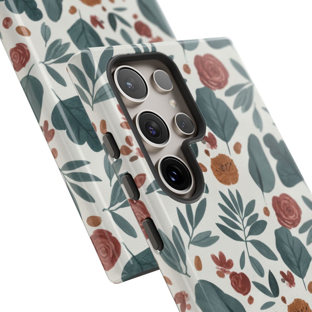 Floral Leaf Pattern Tough Phone Case — Protective Botanical iPhone Cover