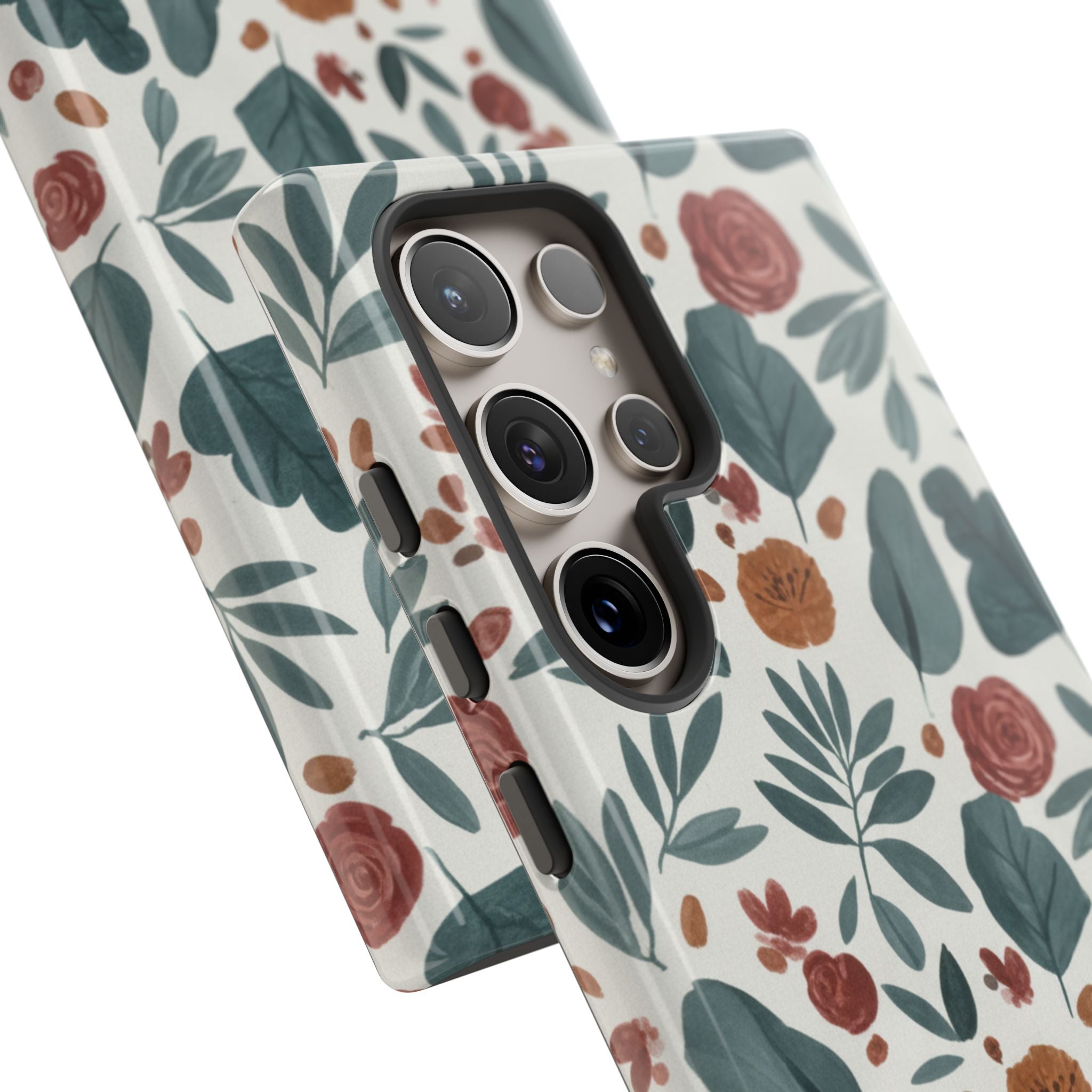 Floral Leaf Pattern Tough Phone Case — Protective Botanical iPhone Cover