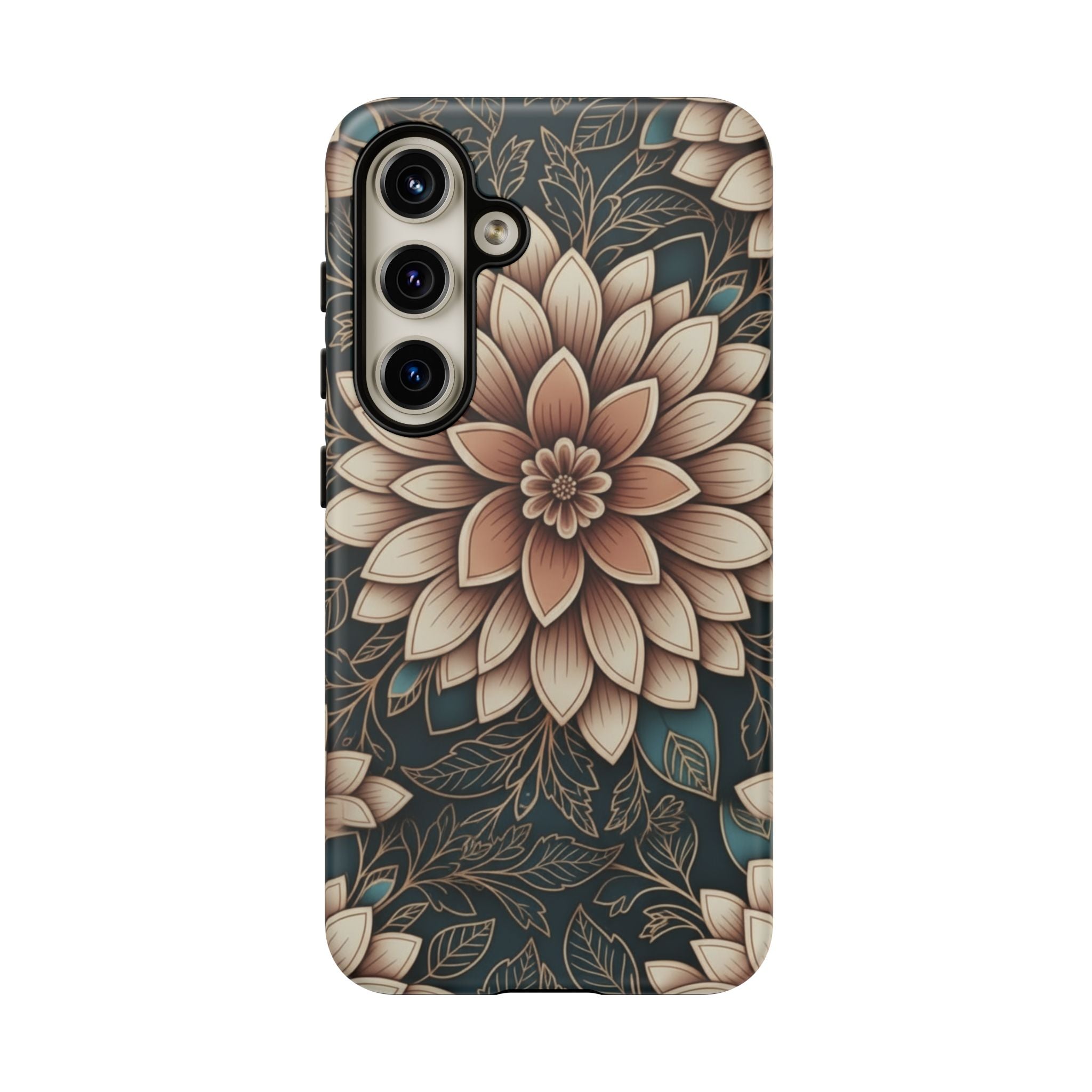 Floral Mandala Tough Phone Case - Boho Dahlia Protective Cover