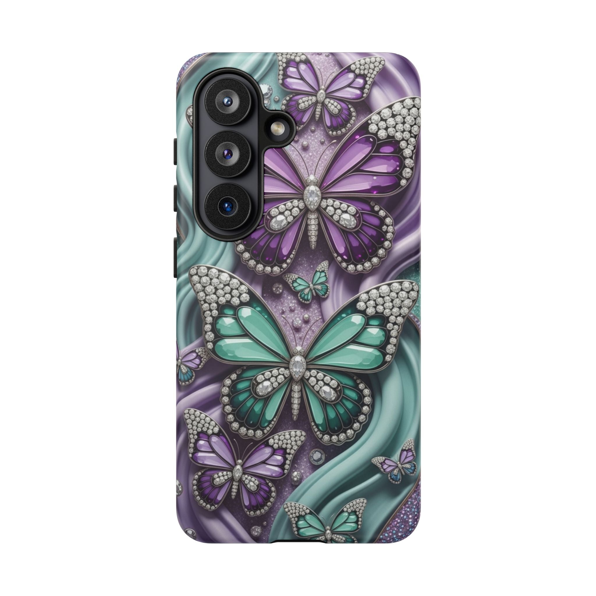 Butterfly Gem Tough Phone Case – Teal & Purple Sparkle Protective Cover