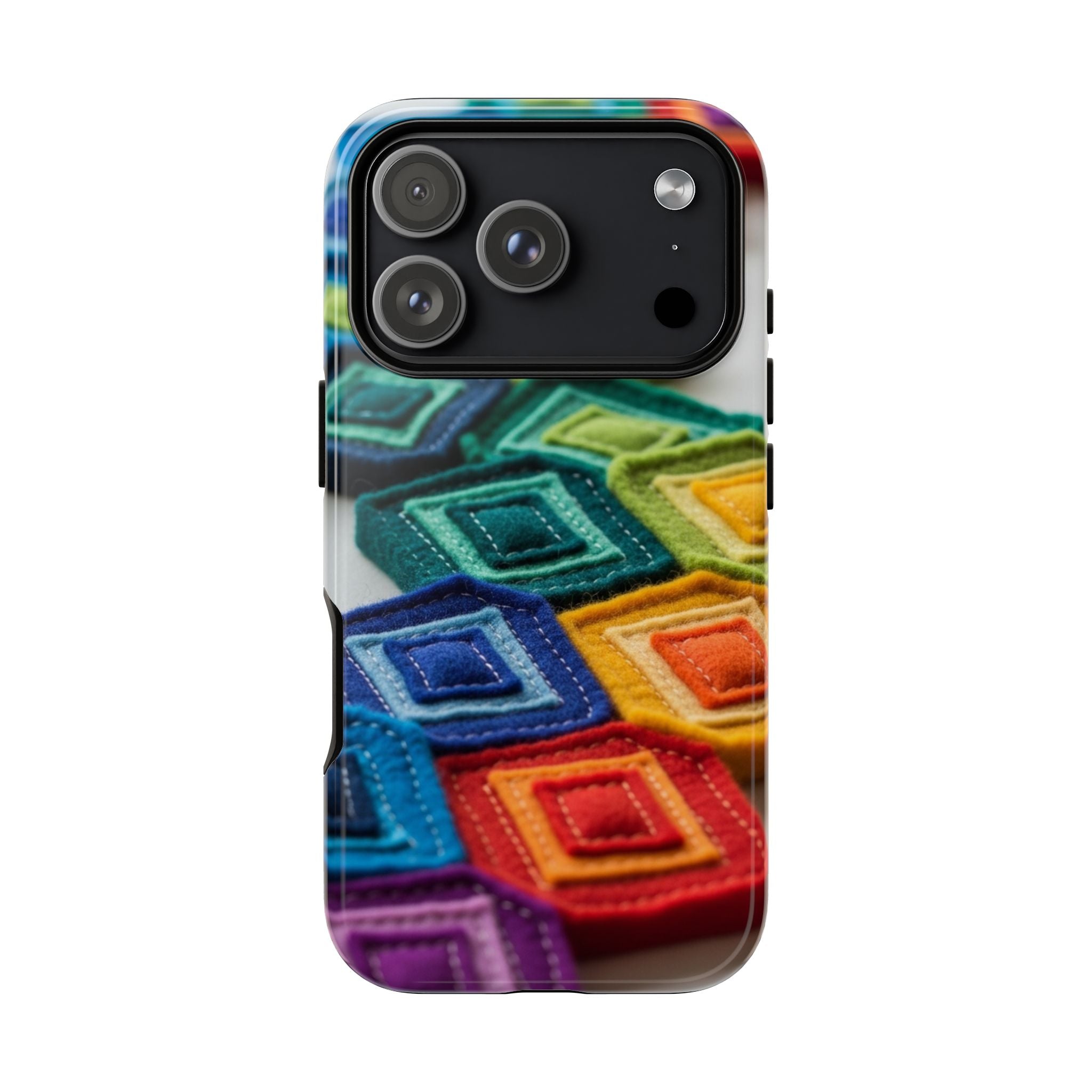 Colorful Geometric Quilt Pattern Phone Case – Bright Rainbow Diamond Tough Case