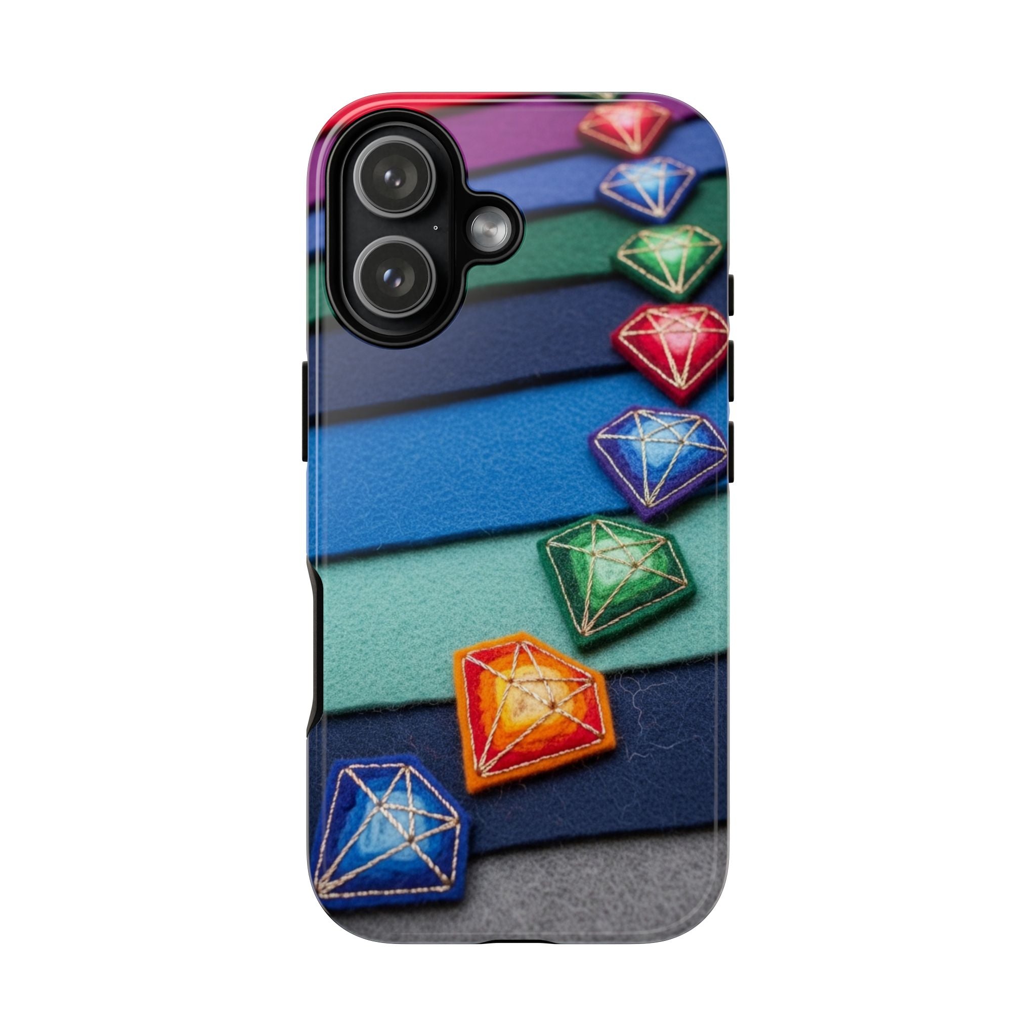 Colorful Gem Stripe Phone Case — Rainbow Diamond Pattern Tough Case