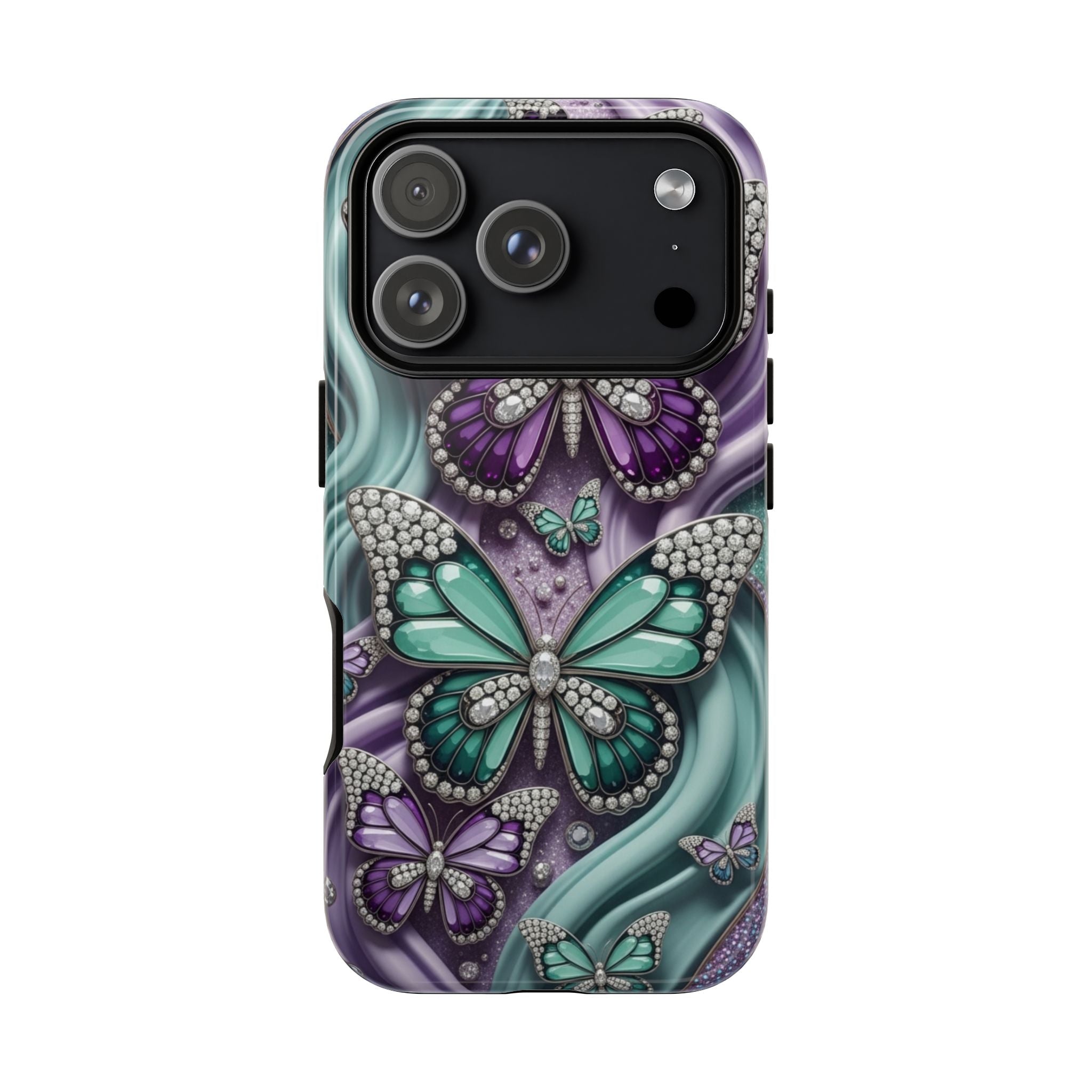 Butterfly Gem Tough Phone Case – Teal & Purple Sparkle Protective Cover