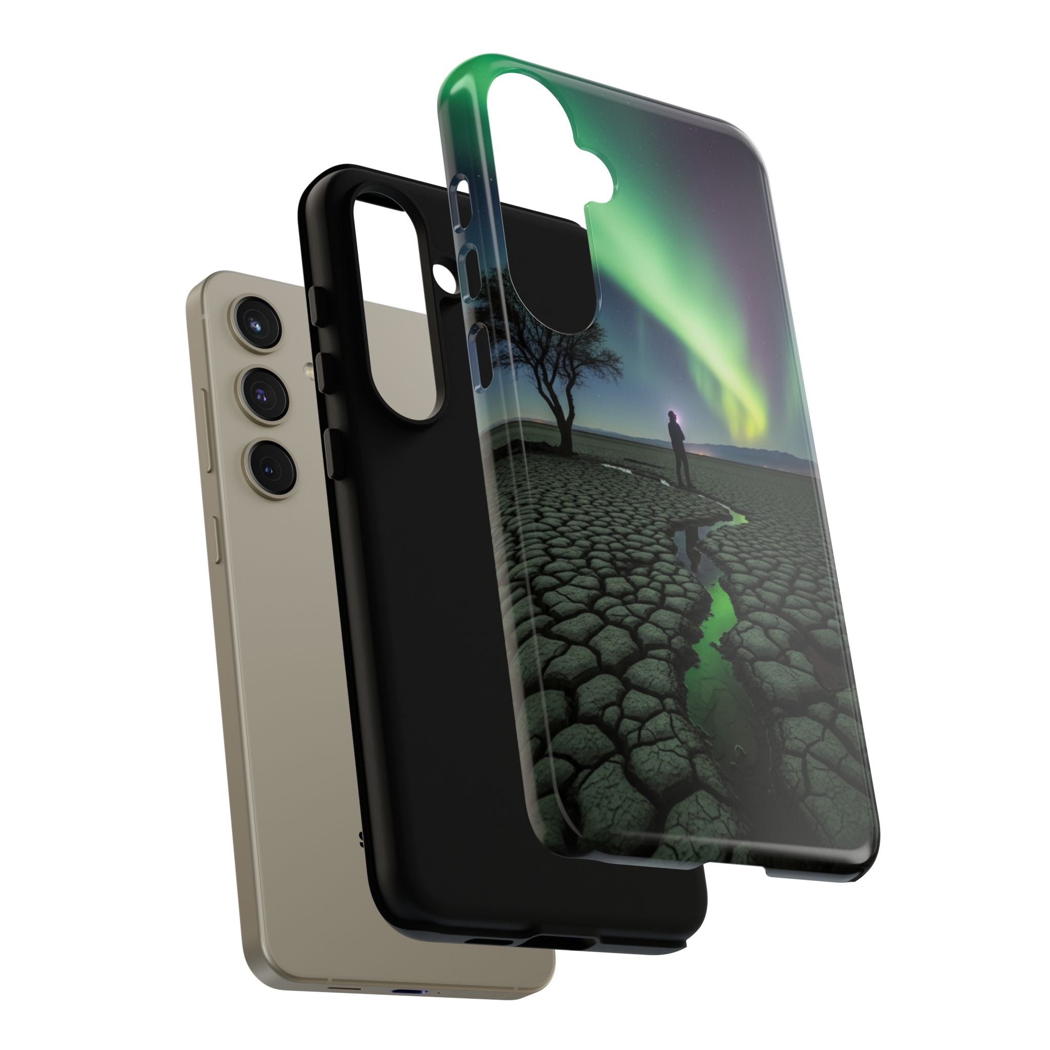 Aurora Night Sky Tough Phone Case — Northern Lights Landscape Protective Cover