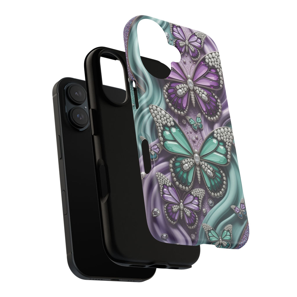 Butterfly Gem Tough Phone Case – Teal & Purple Sparkle Protective Cover