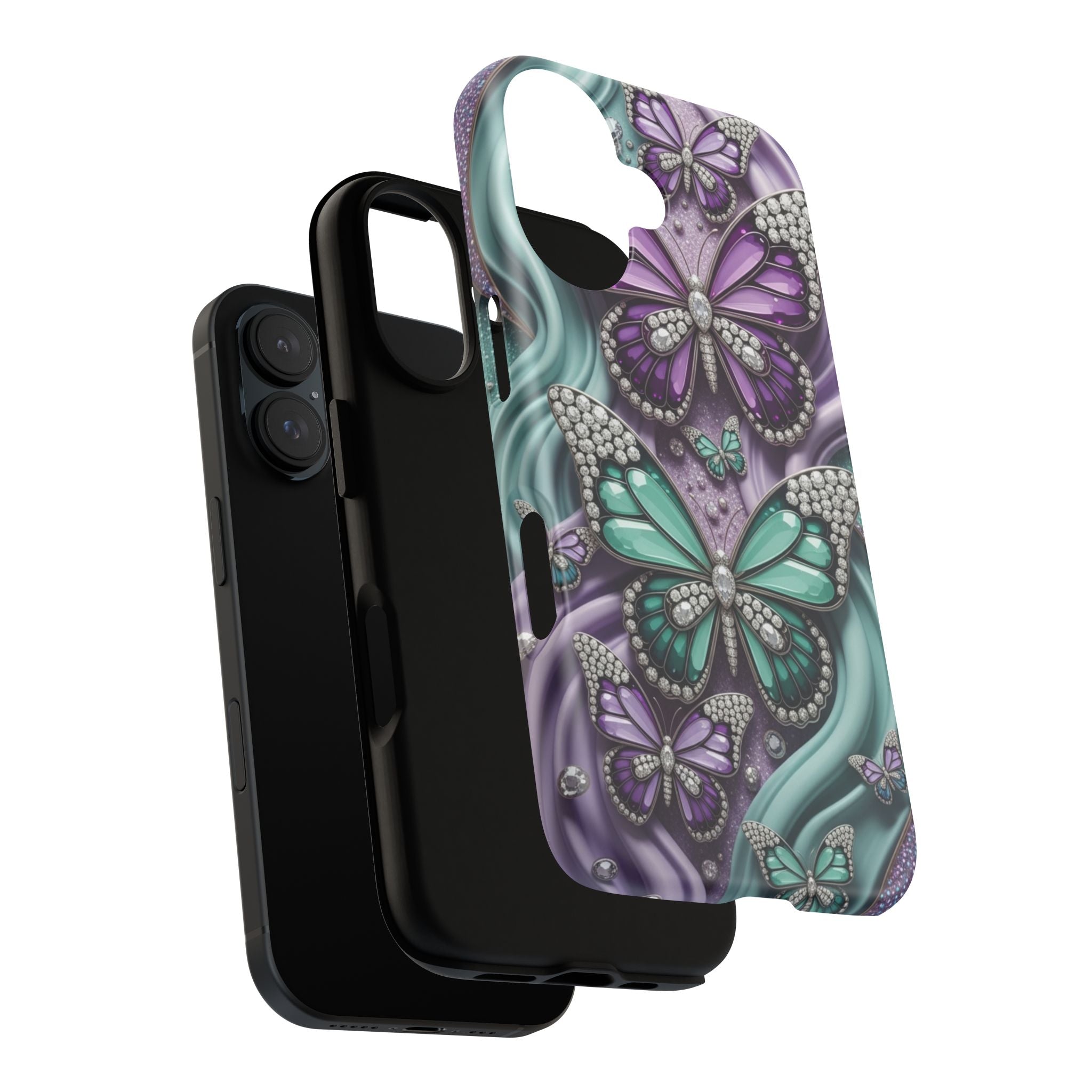 Butterfly Gem Tough Phone Case – Teal & Purple Sparkle Protective Cover