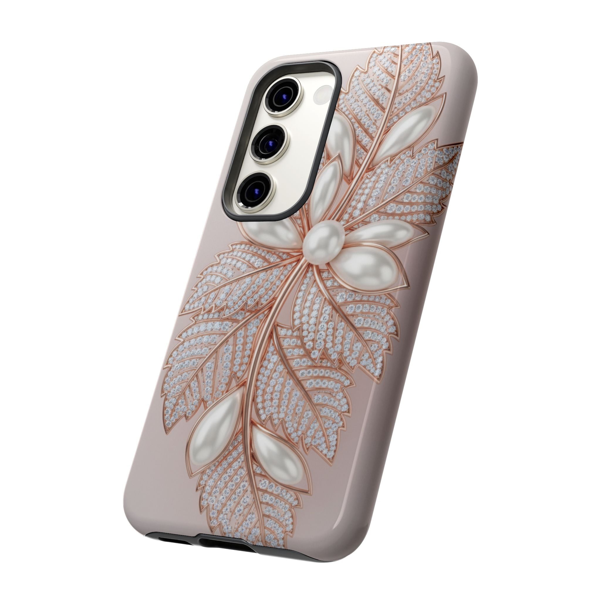 Pearl Floral Phone Case for Samsung galaxy phone — Elegant Rose Gold Leaf Design for Women