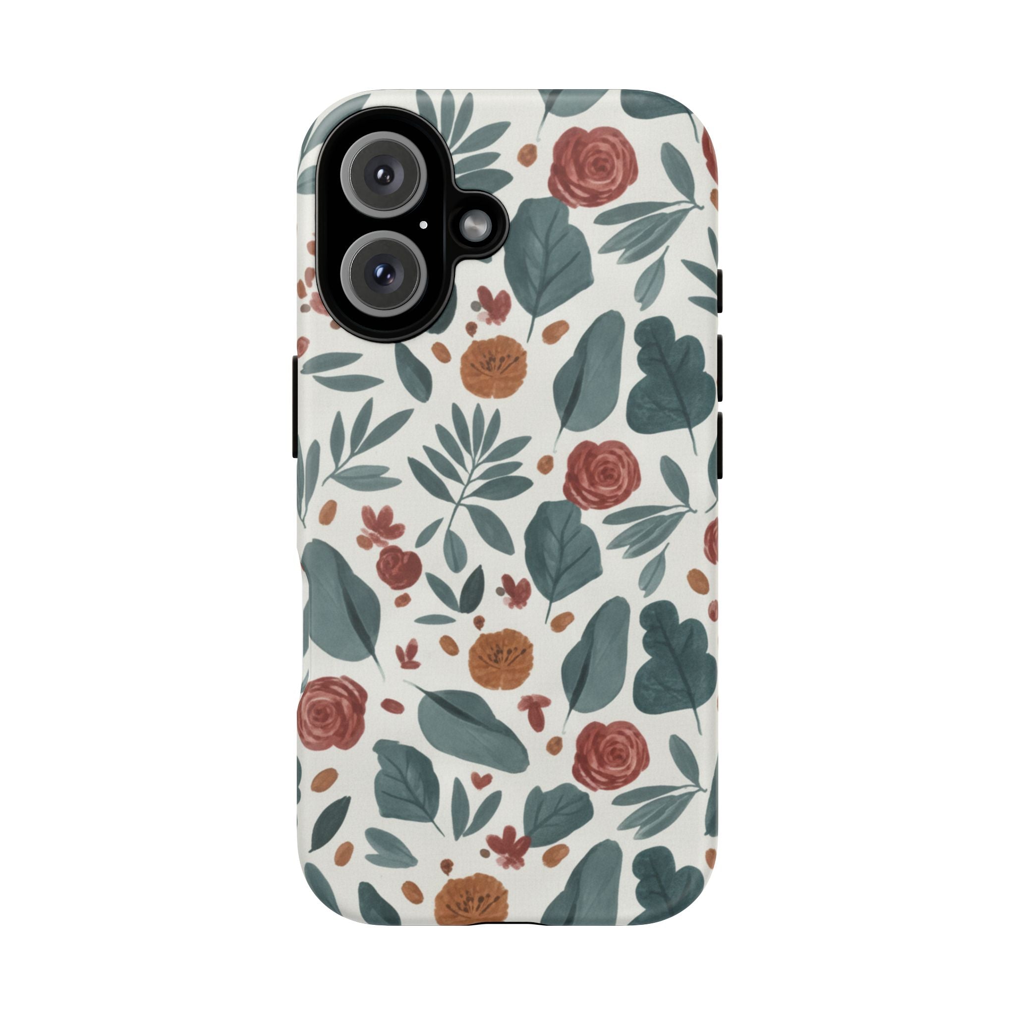 Floral Leaf Pattern Tough Phone Case — Protective Botanical iPhone Cover
