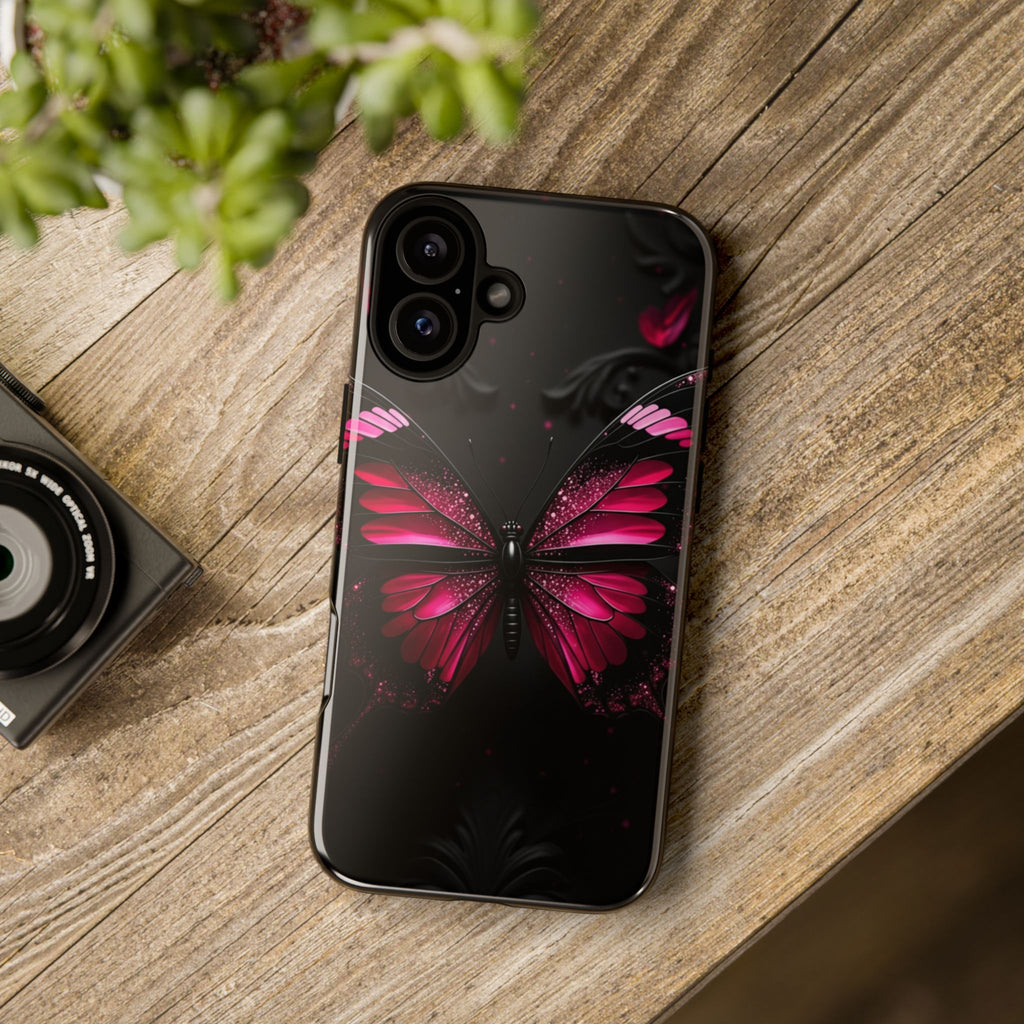 Pink Butterfly Tough Phone Case - Shockproof Protective iPhone Cover