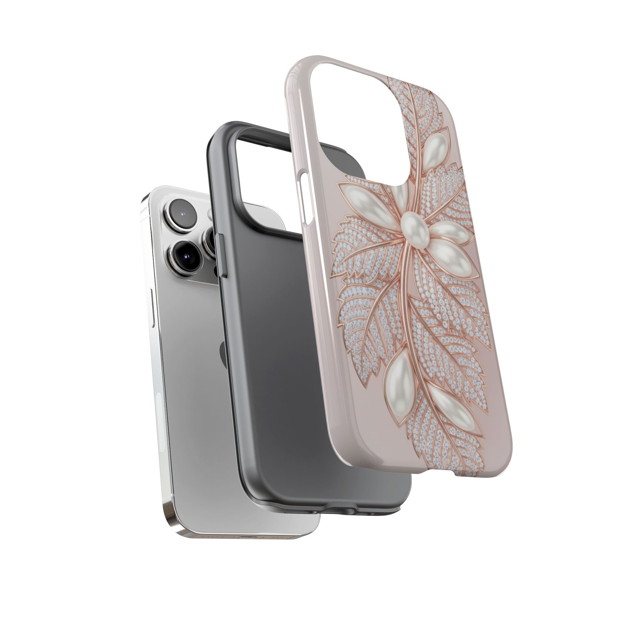 Pearl Floral Phone Case – Rose Gold Leaf iPhone Cover