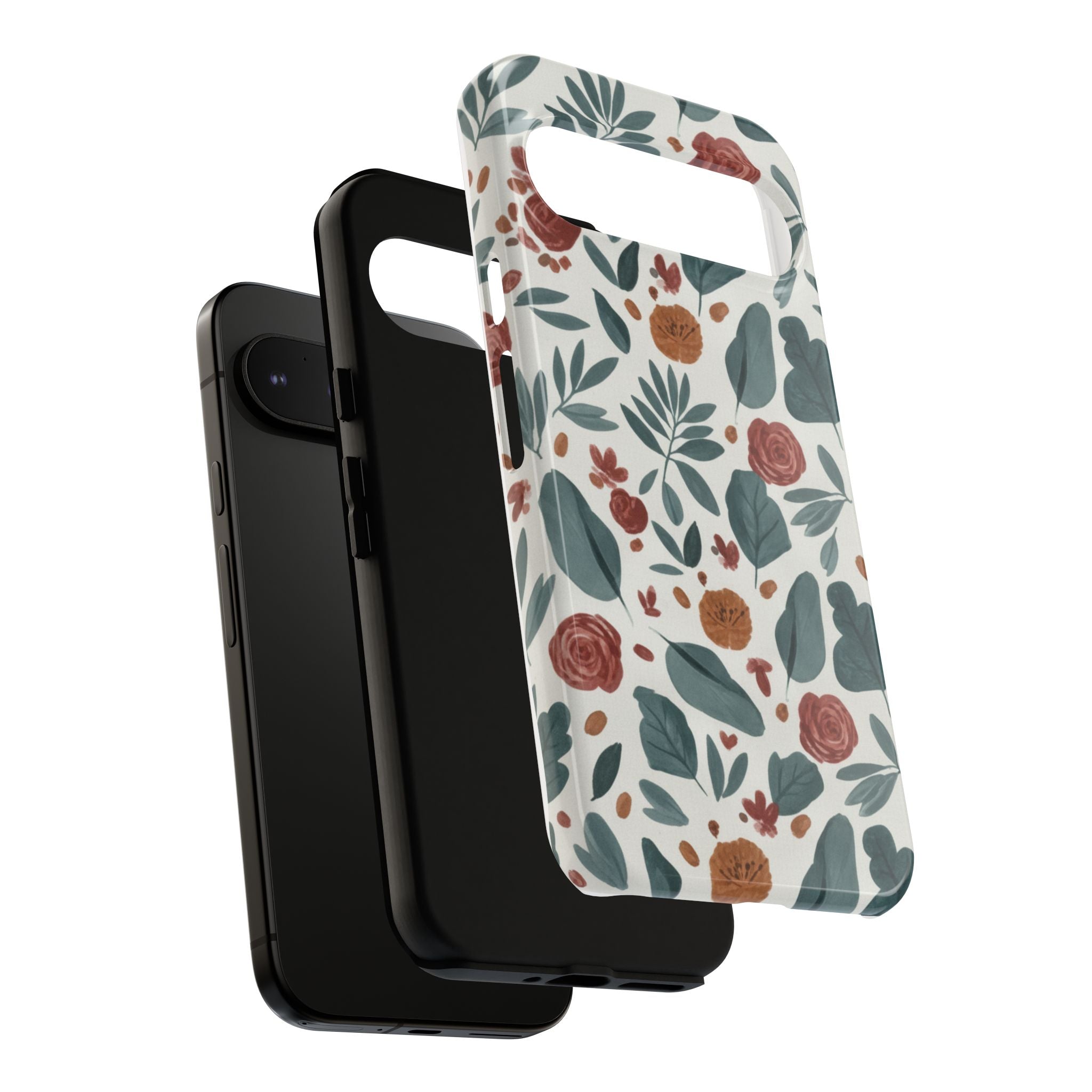Floral Leaf Pattern Tough Phone Case — Protective Botanical iPhone Cover