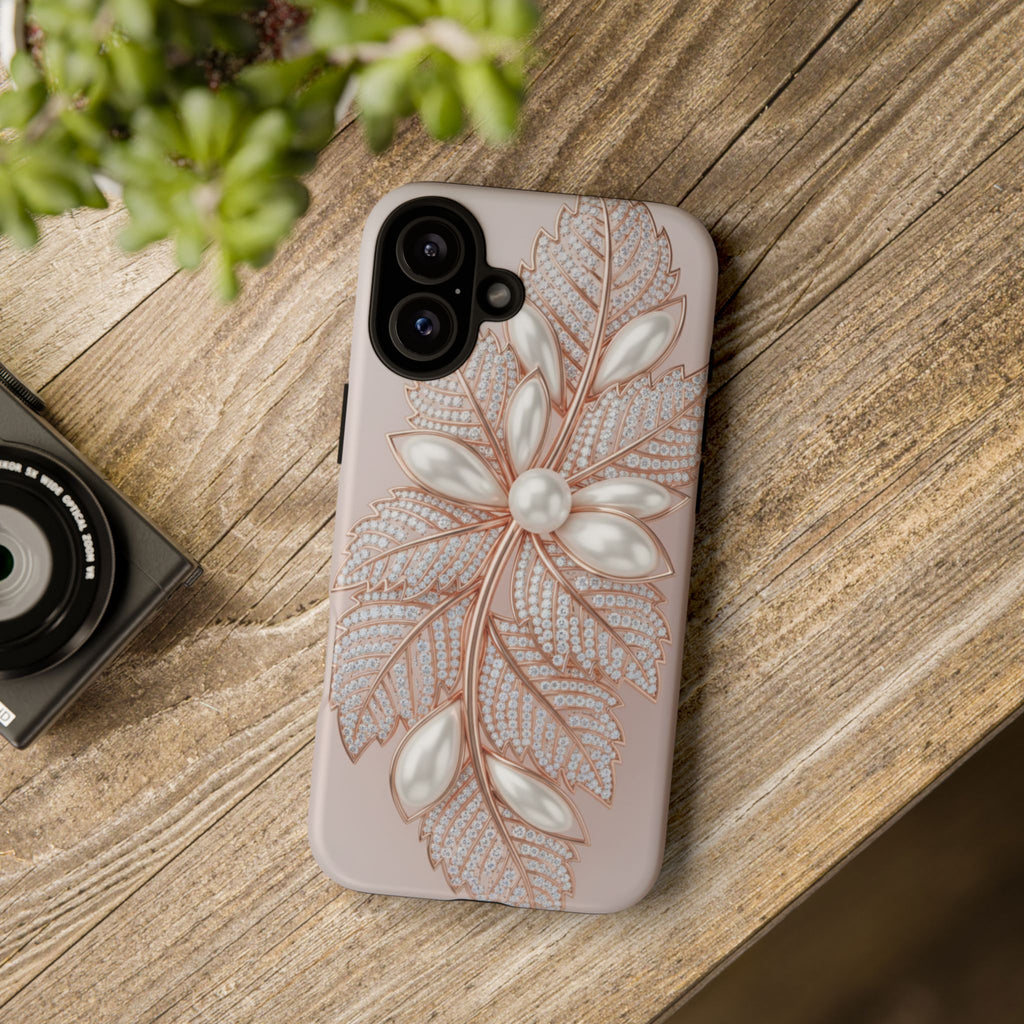 Pearl Floral Phone Case – Rose Gold Leaf iPhone Cover