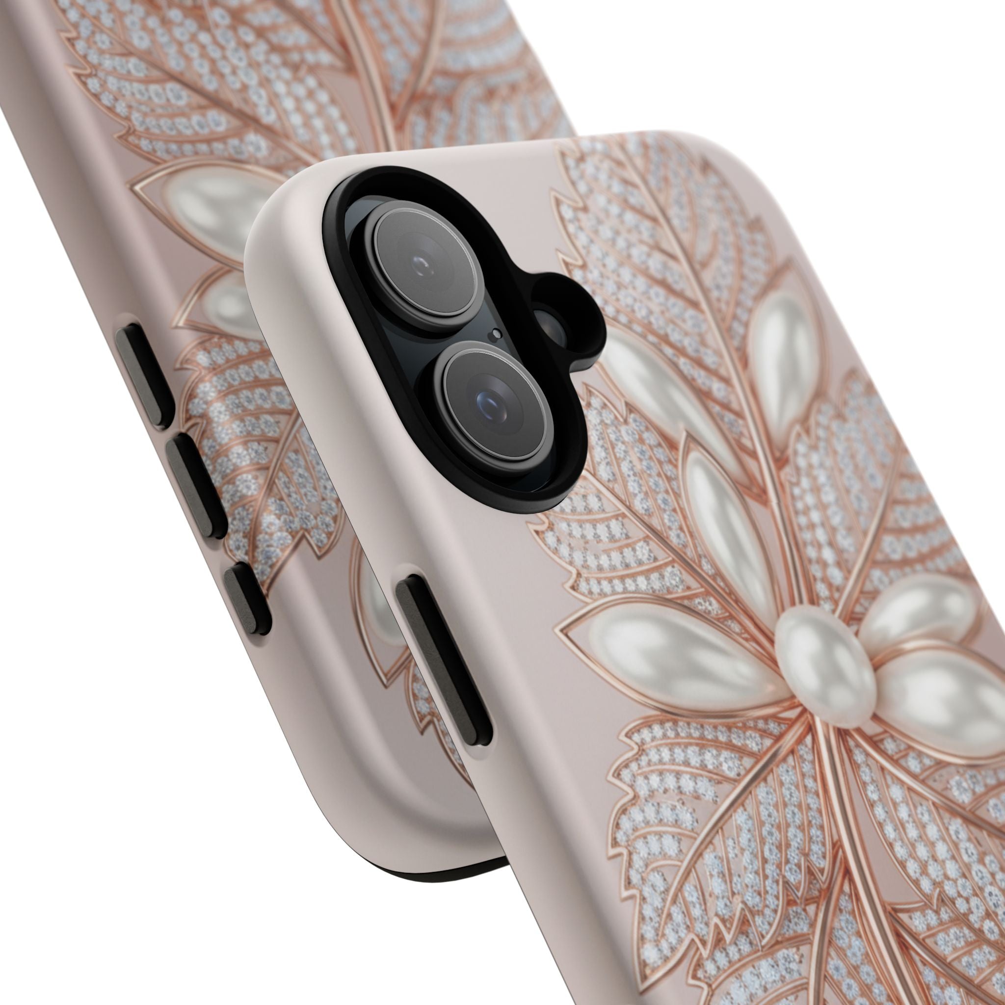 Pearl Floral Phone Case – Rose Gold Leaf iPhone Cover