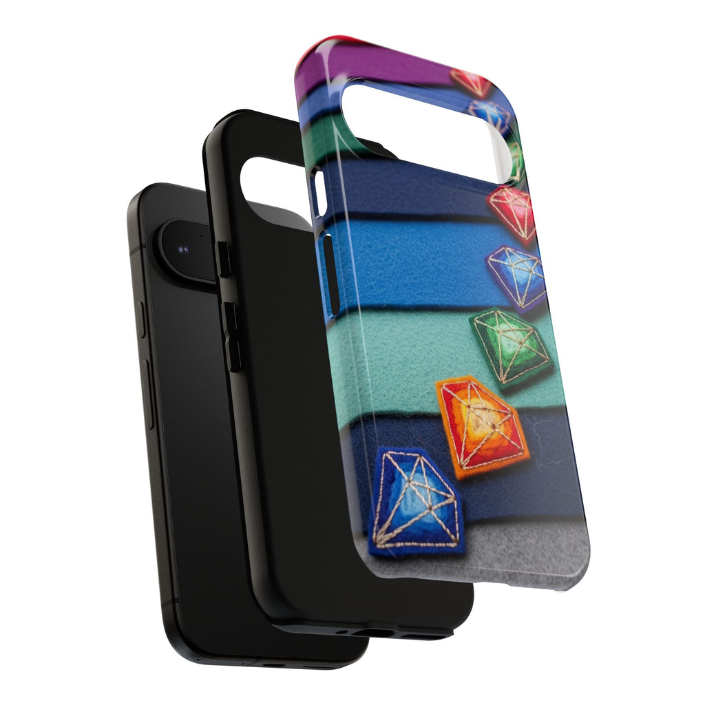 Colorful Gem Stripe Phone Case — Rainbow Diamond Pattern Tough Case