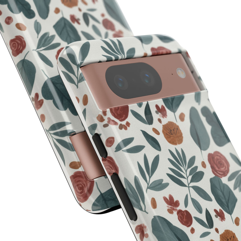 Floral Leaf Pattern Tough Phone Case — Protective Botanical iPhone Cover