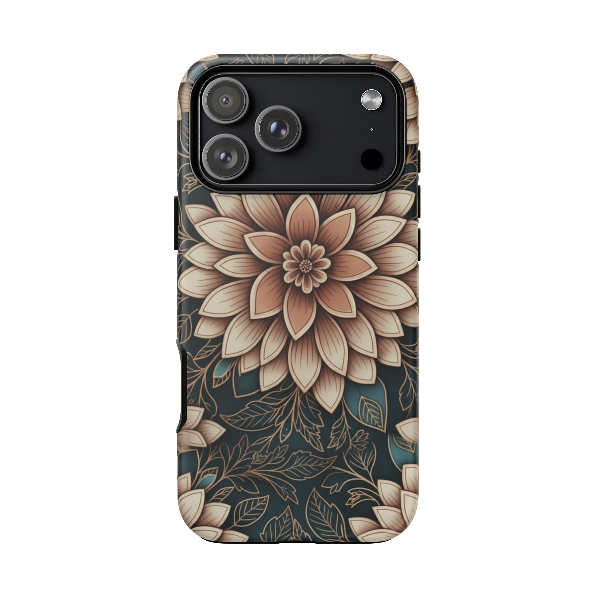 Floral Mandala Tough Phone Case - Boho Dahlia Protective Cover