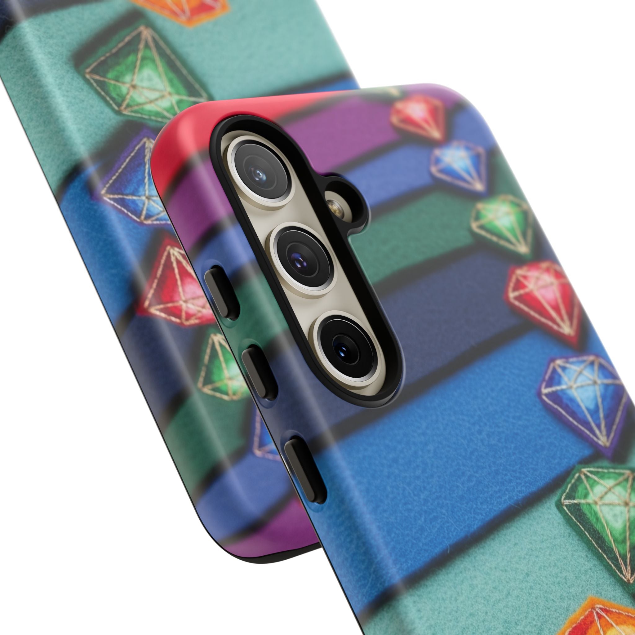 Colorful Gem Stripe Phone Case — Rainbow Diamond Pattern Tough Case