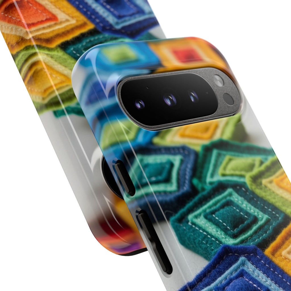 Colorful Geometric Quilt Pattern Phone Case – Bright Rainbow Diamond Tough Case