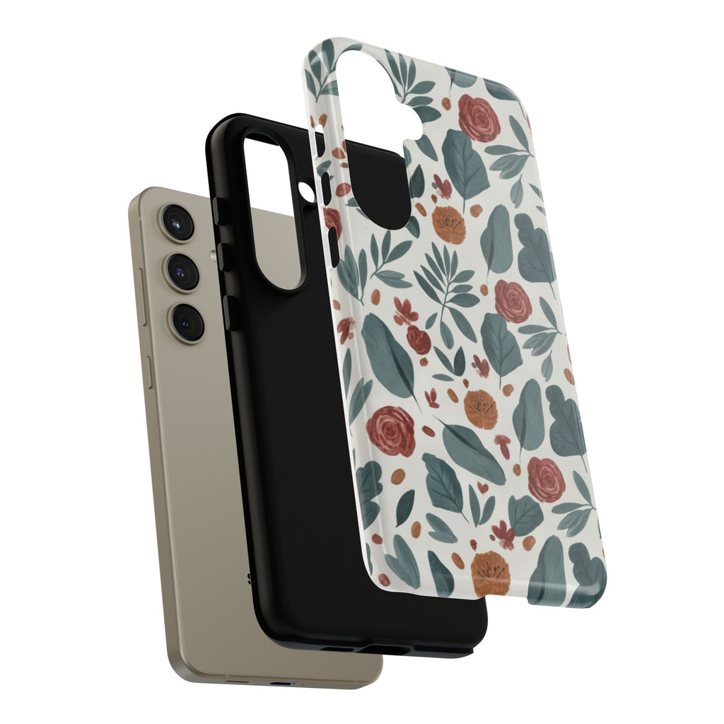 Floral Leaf Pattern Tough Phone Case — Protective Botanical iPhone Cover