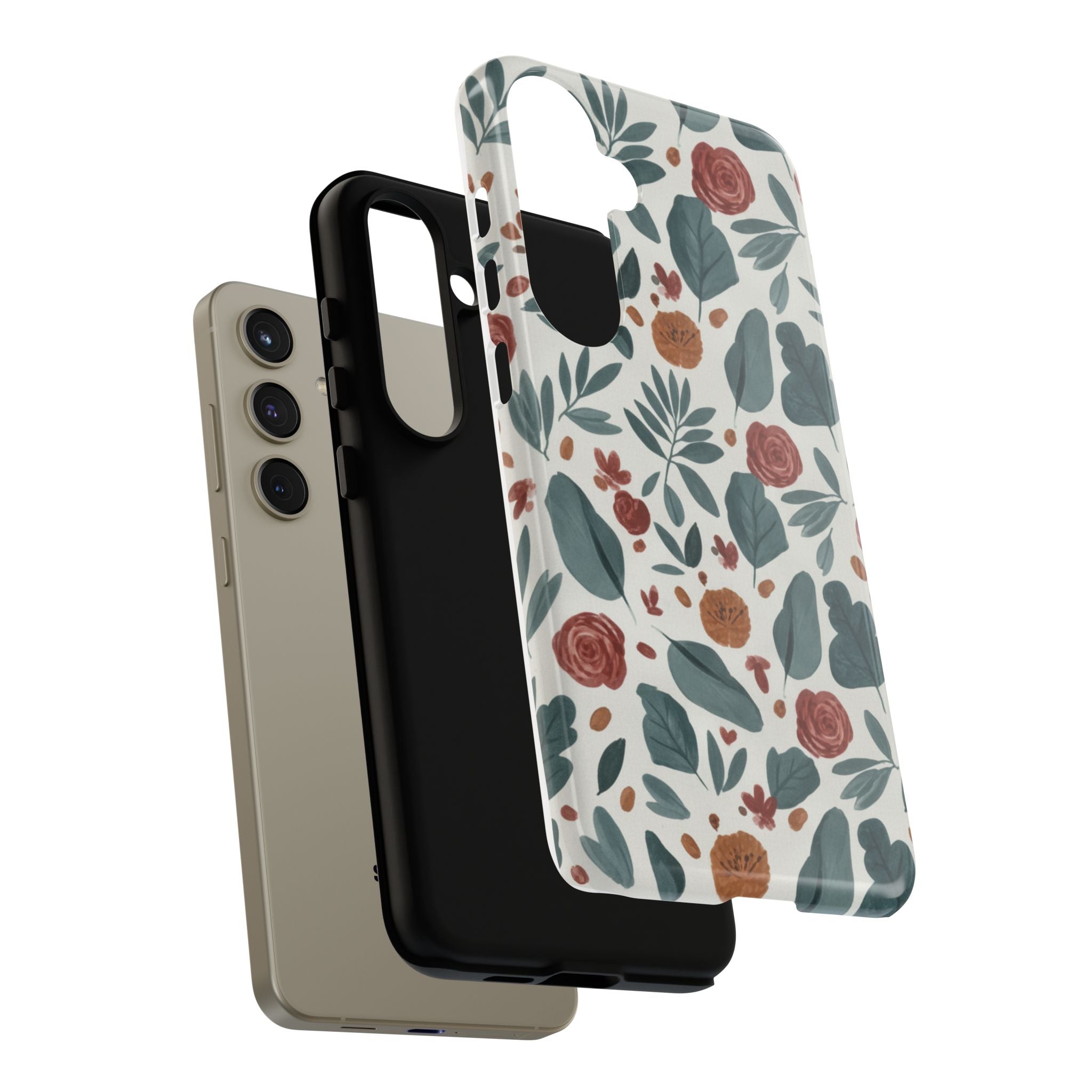 Floral Leaf Pattern Tough Phone Case — Protective Botanical iPhone Cover