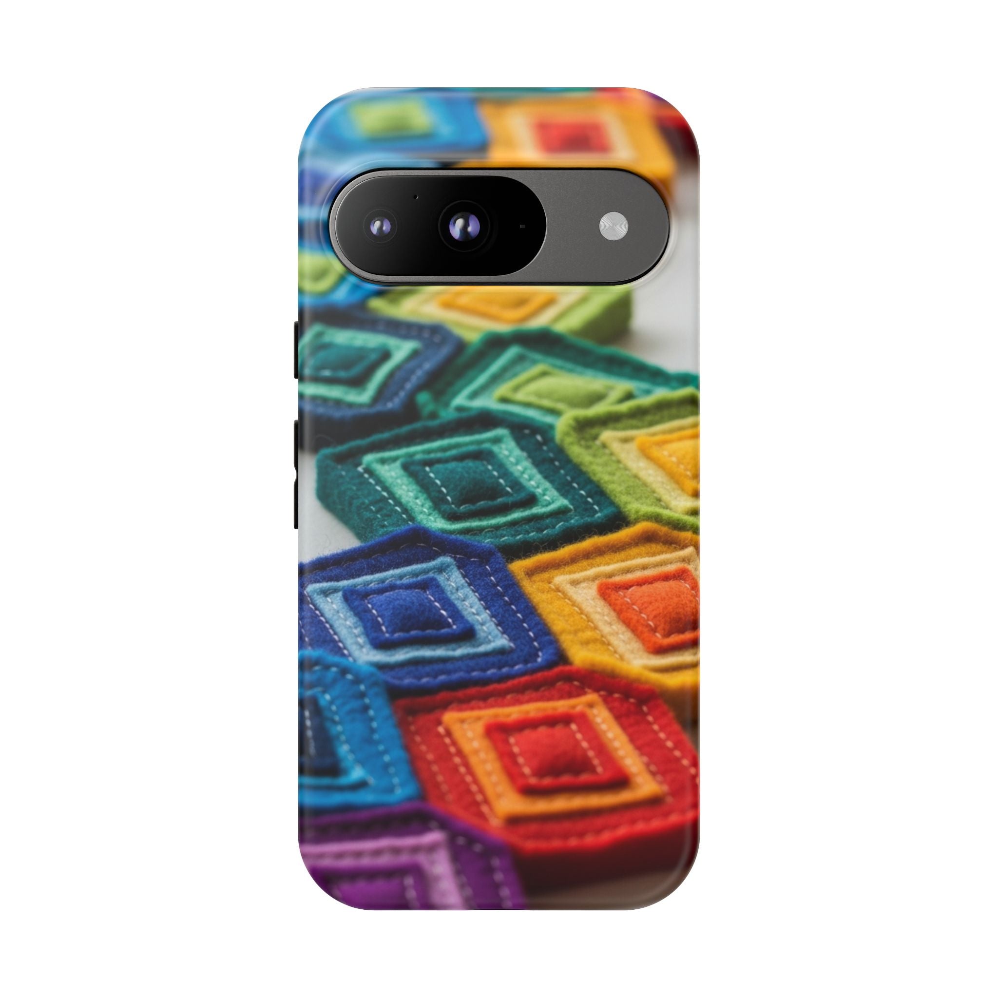 Colorful Geometric Quilt Pattern Phone Case – Bright Rainbow Diamond Tough Case