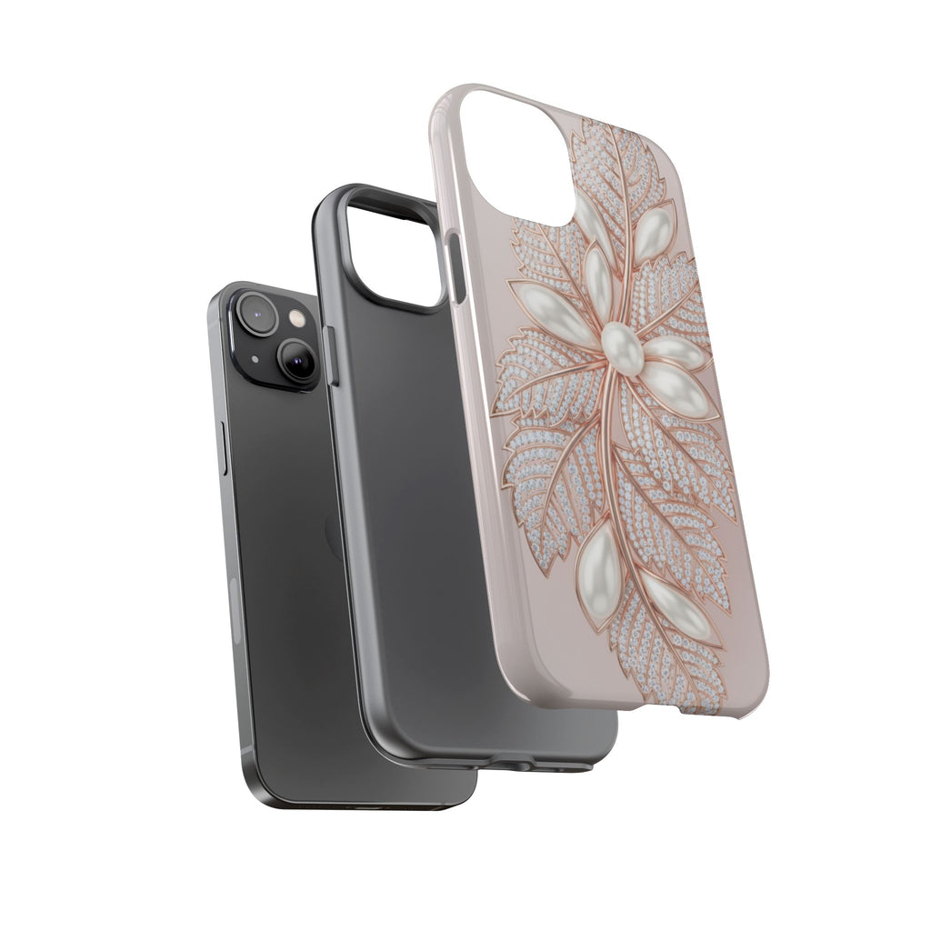 Pearl Floral Phone Case – Rose Gold Leaf iPhone Cover