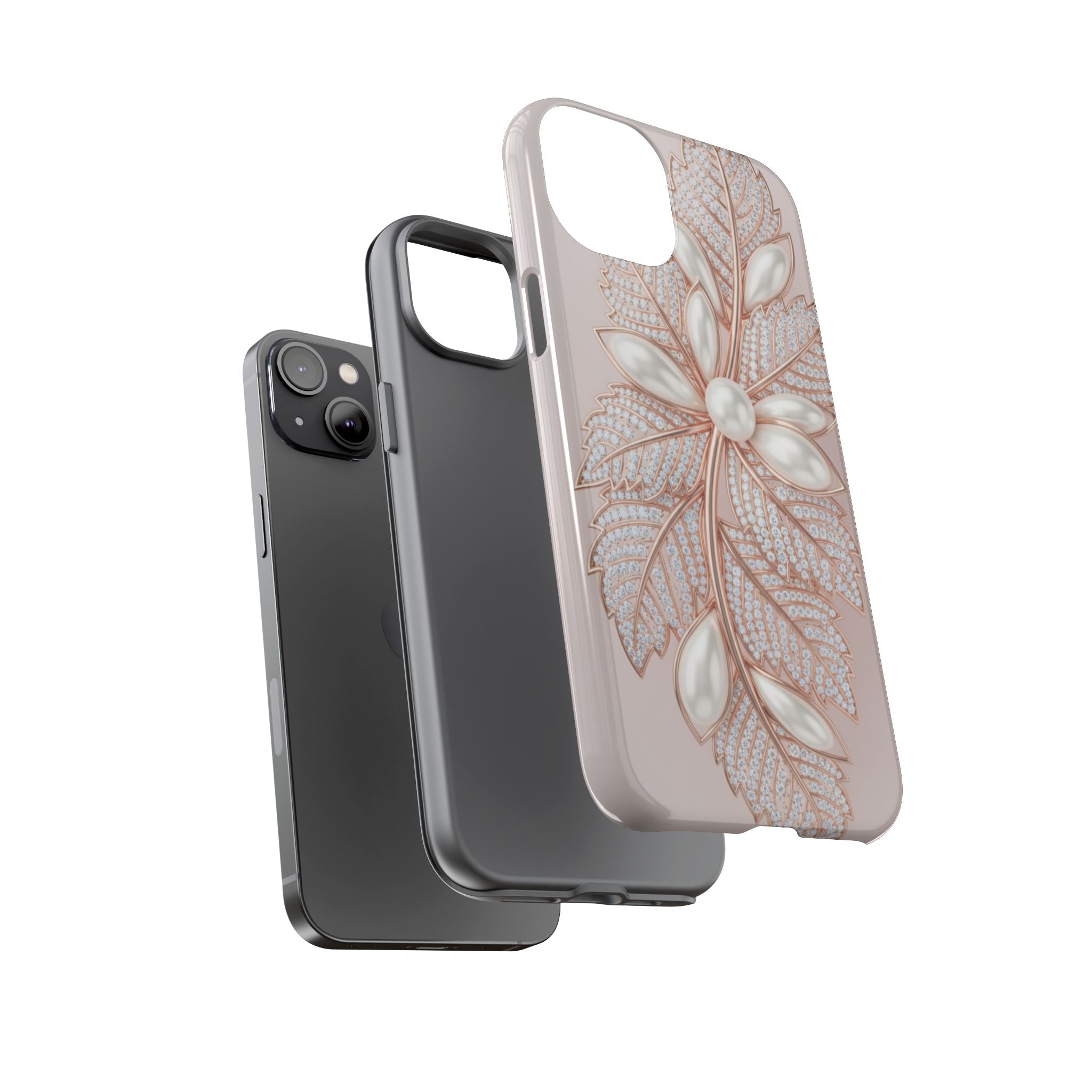 Pearl Floral Phone Case – Rose Gold Leaf iPhone Cover