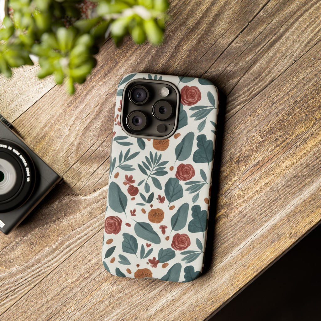 Floral Leaf Pattern Tough Phone Case — Protective Botanical iPhone Cover