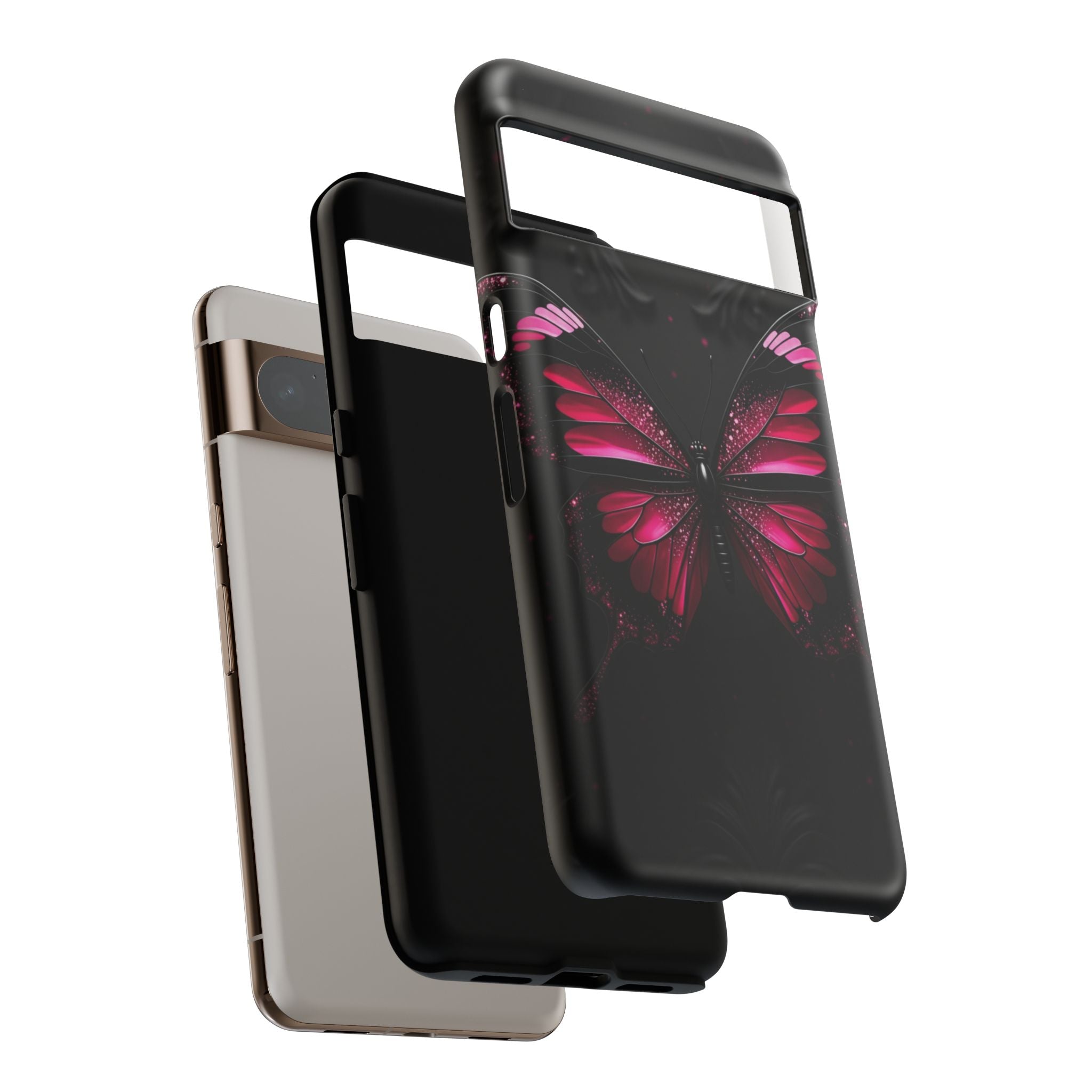 Pink Butterfly Tough Phone Case - Shockproof Protective iPhone Cover