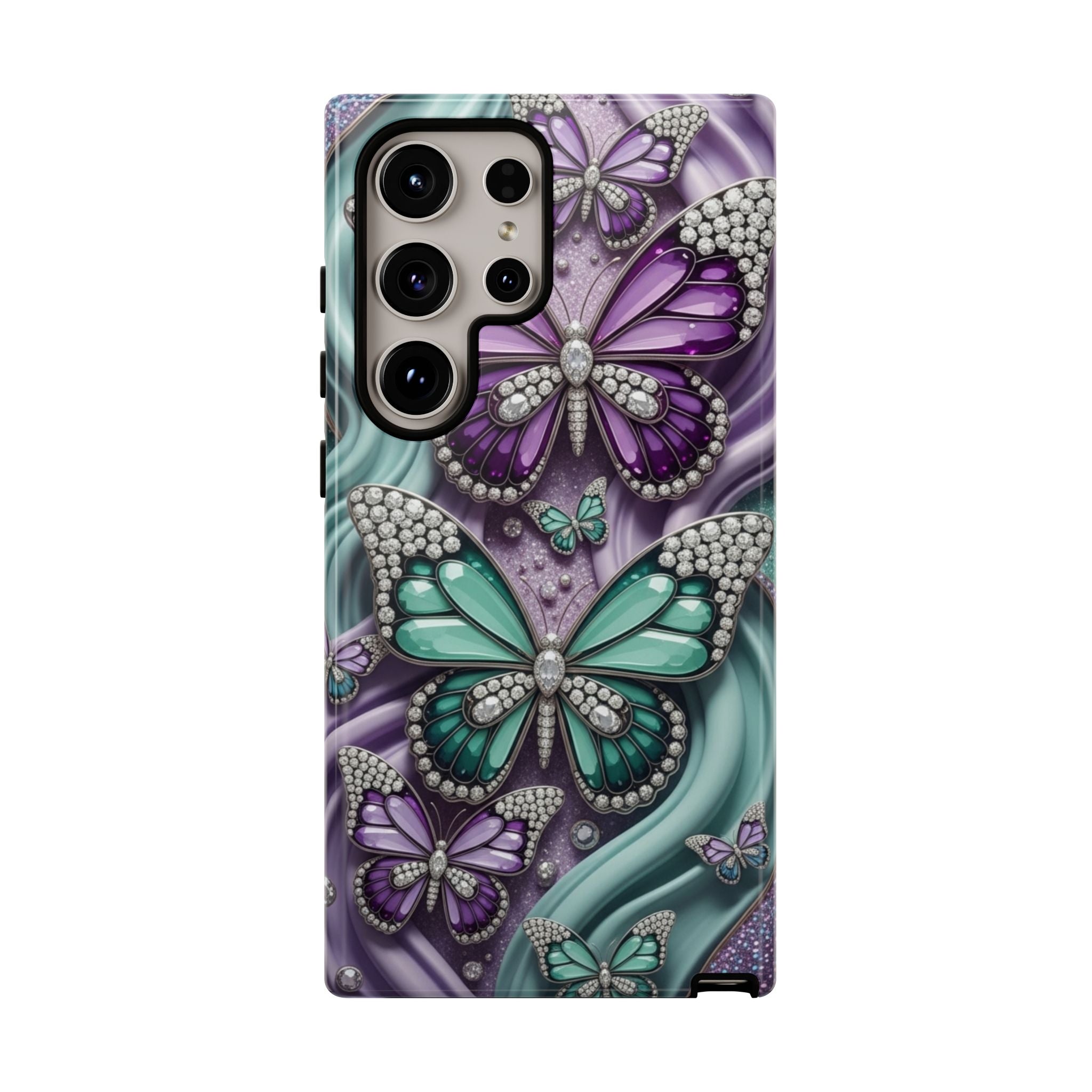 Butterfly Gem Tough Phone Case – Teal & Purple Sparkle Protective Cover
