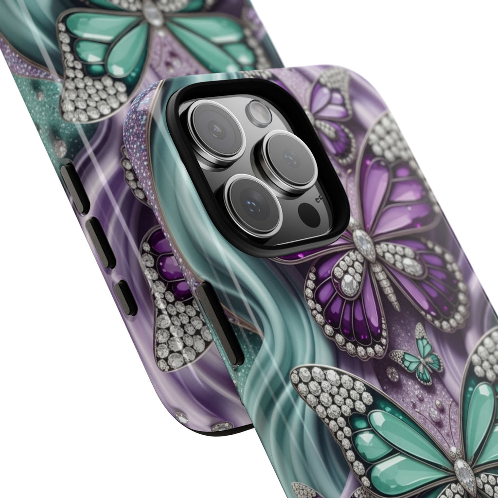Butterfly Gem Tough Phone Case – Teal & Purple Sparkle Protective Cover